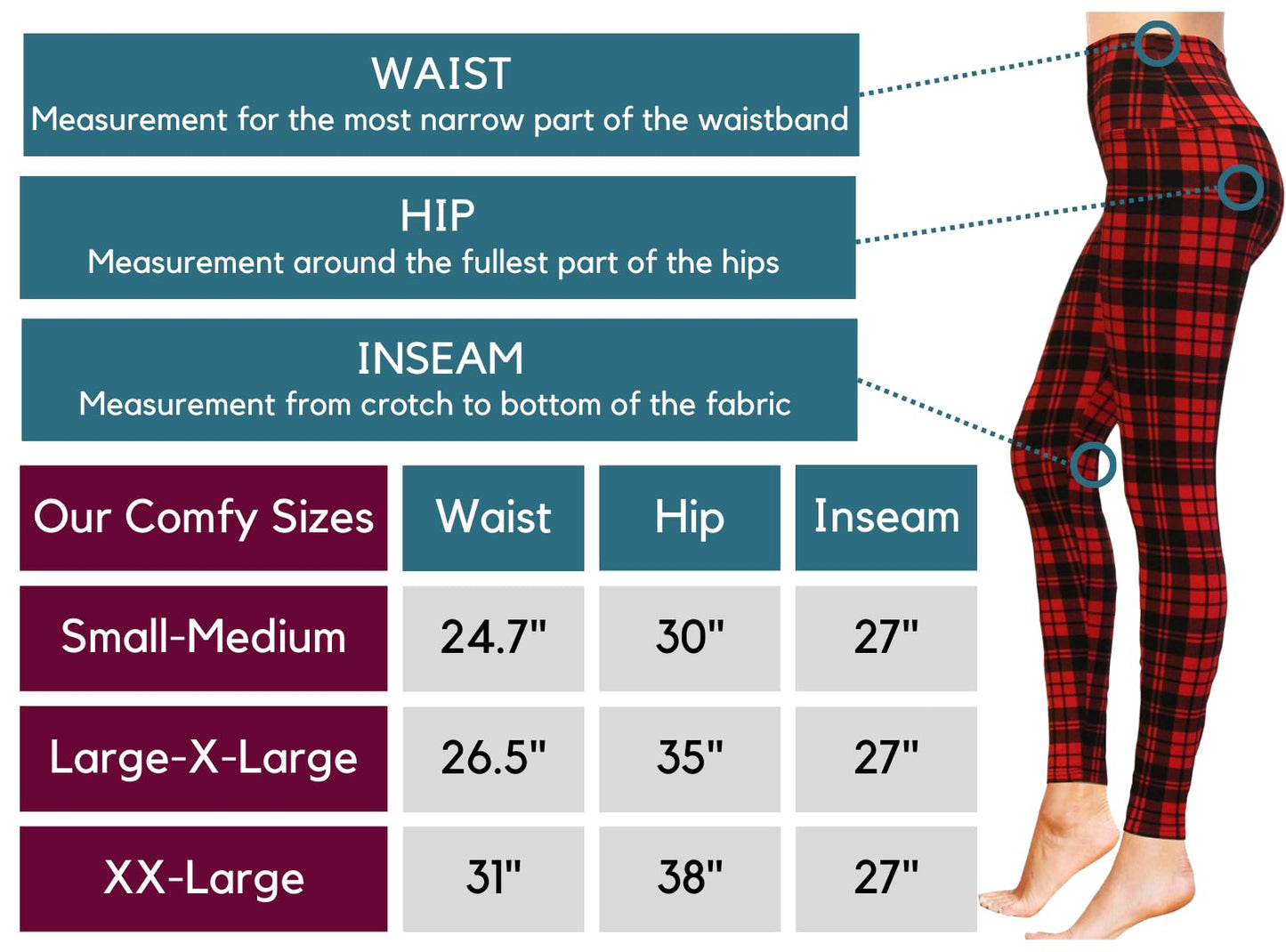 Red Plaid Leggings for Women, Workout Leggings for Women