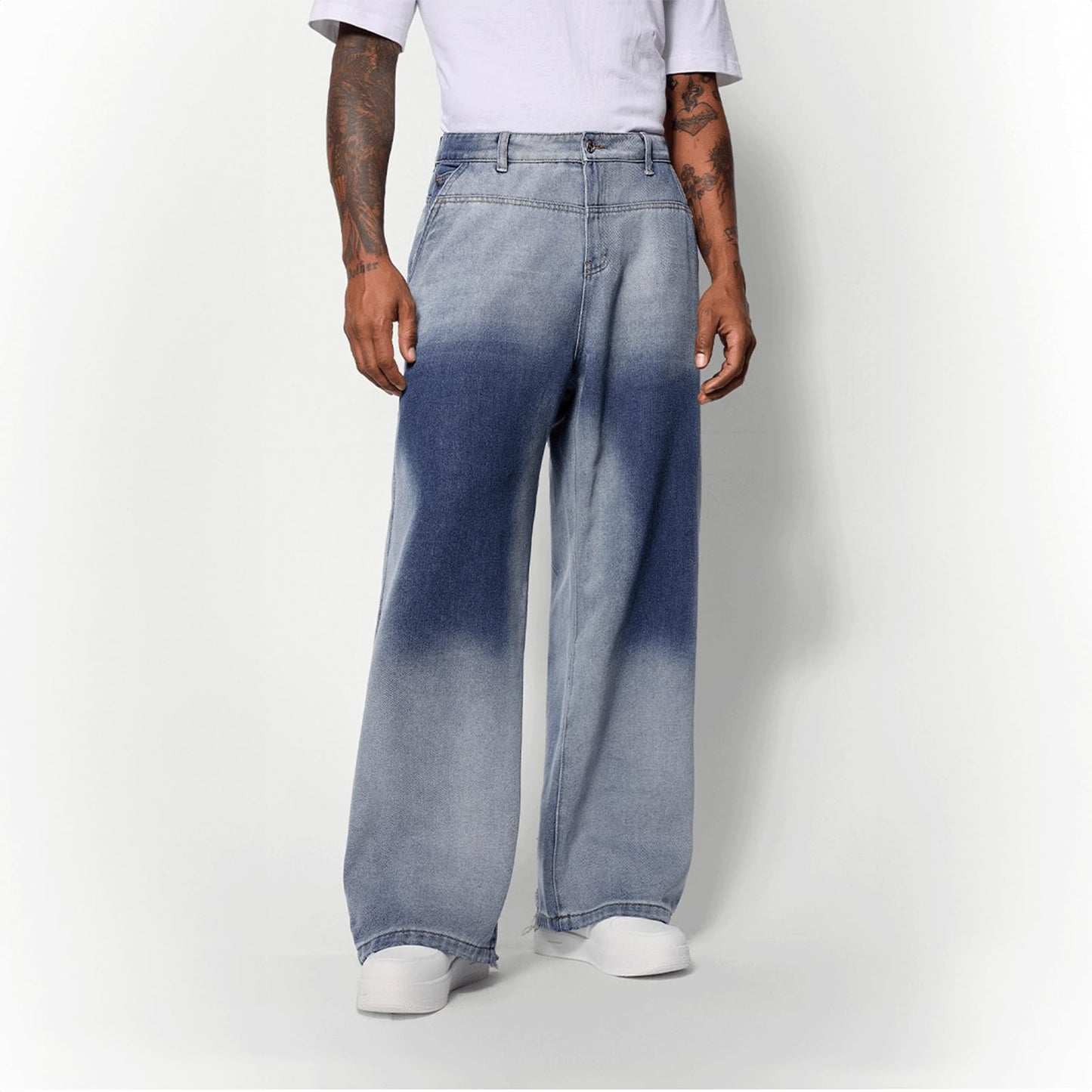 Baggy Jeans Men Grunge Ripped Denim Pants Wide Leg Oversized Streetwear Trousers