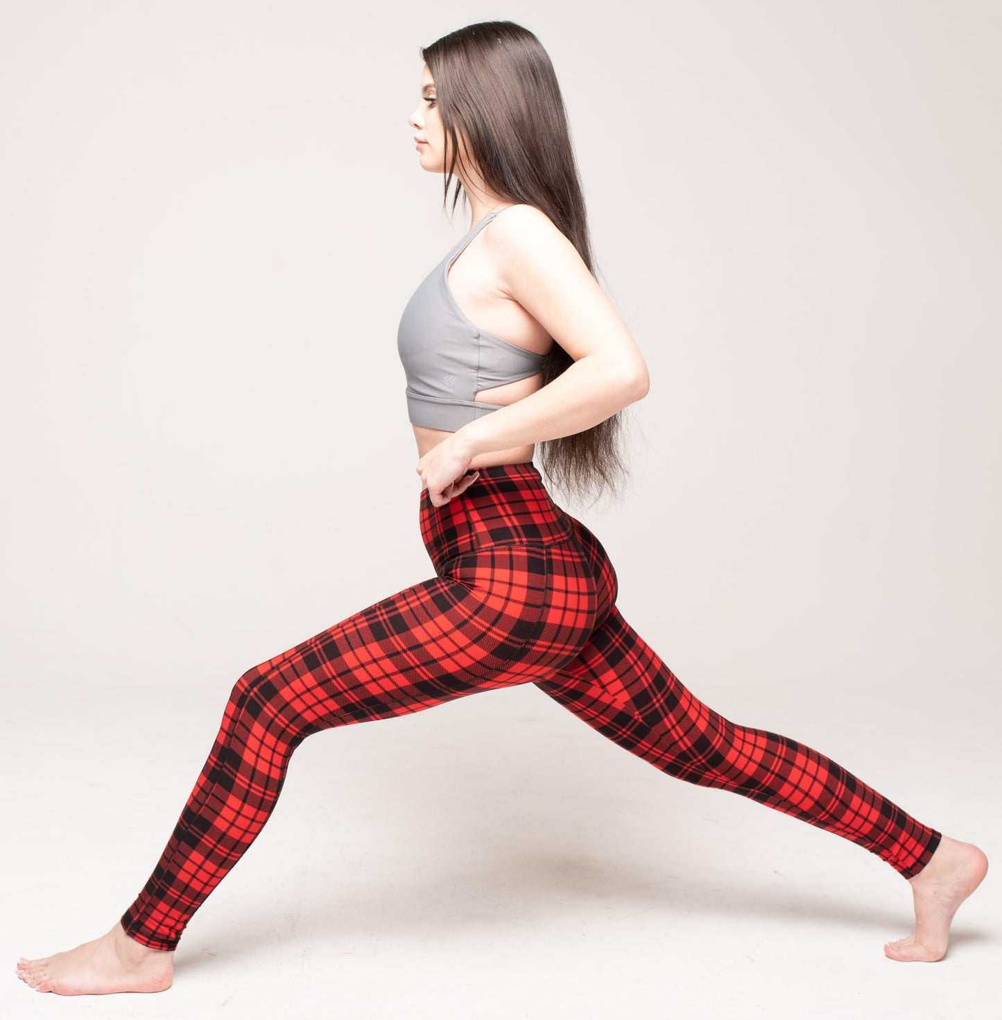 Red Plaid Leggings for Women, Workout Leggings for Women