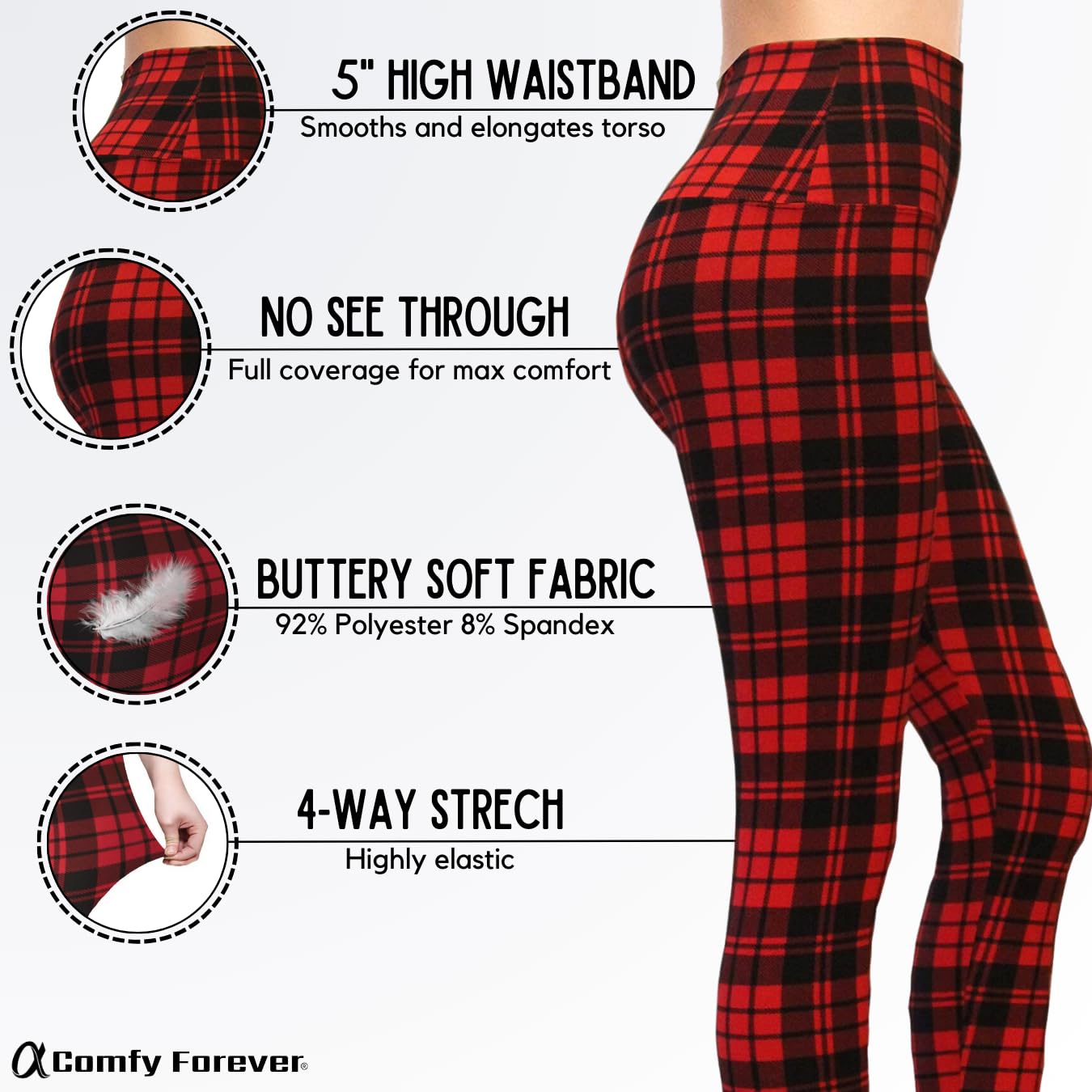 Red Plaid Leggings for Women, Workout Leggings for Women