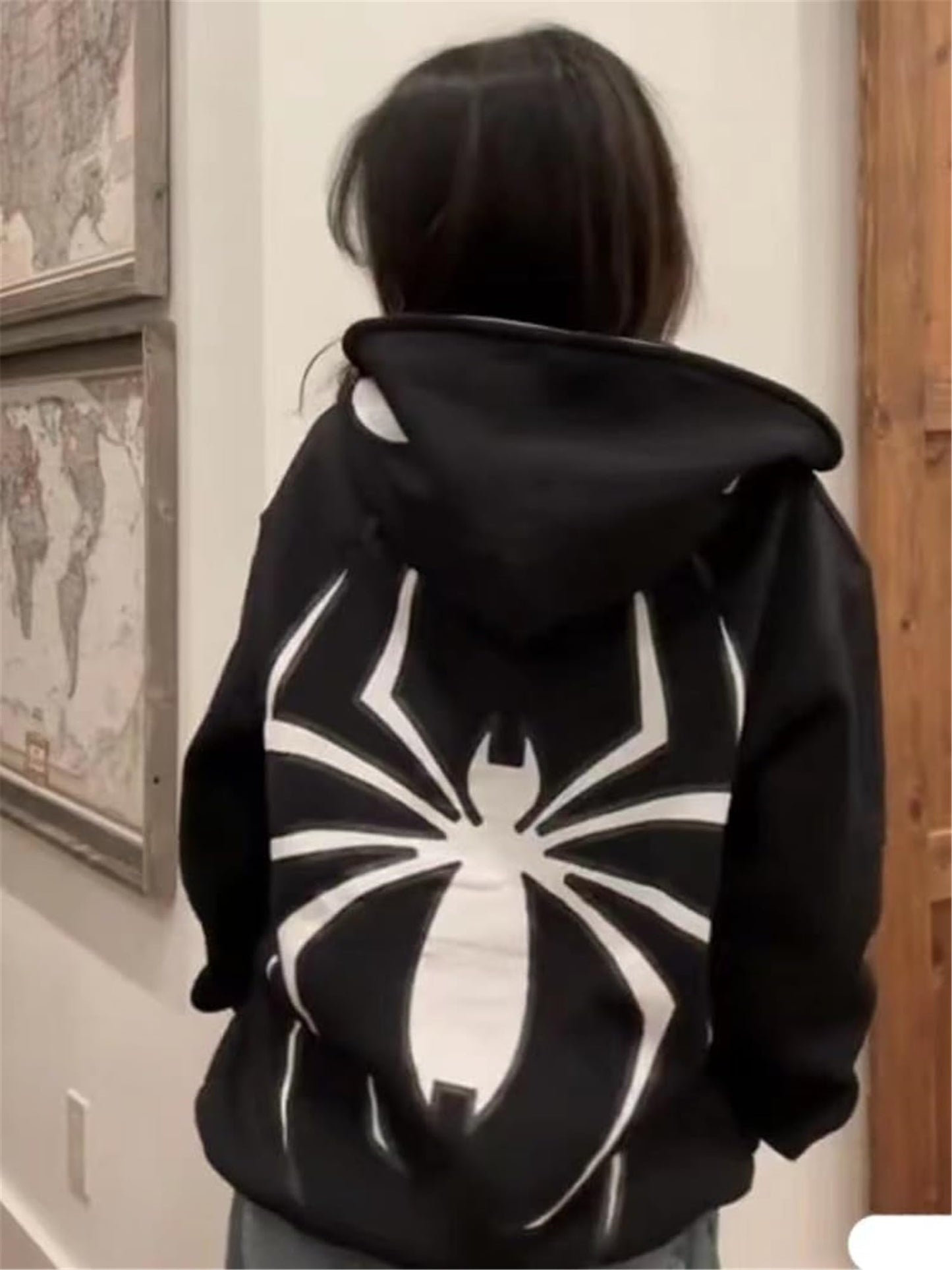 Women Men Zip Up Y2k Oversized Hoodie Spider Graphic Full Zipper Sweatshirt