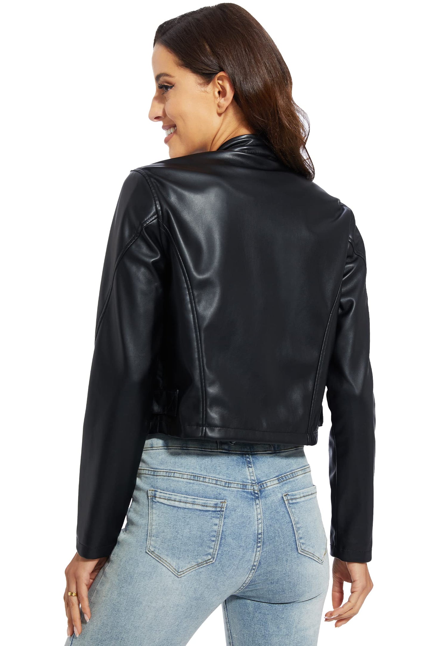 Fahsyee Faux Leather Jacket Women - Black Motorcycle Cropped Short Coat Moto Biker Blazer Slim Size Casual Soft Jackets Fashion