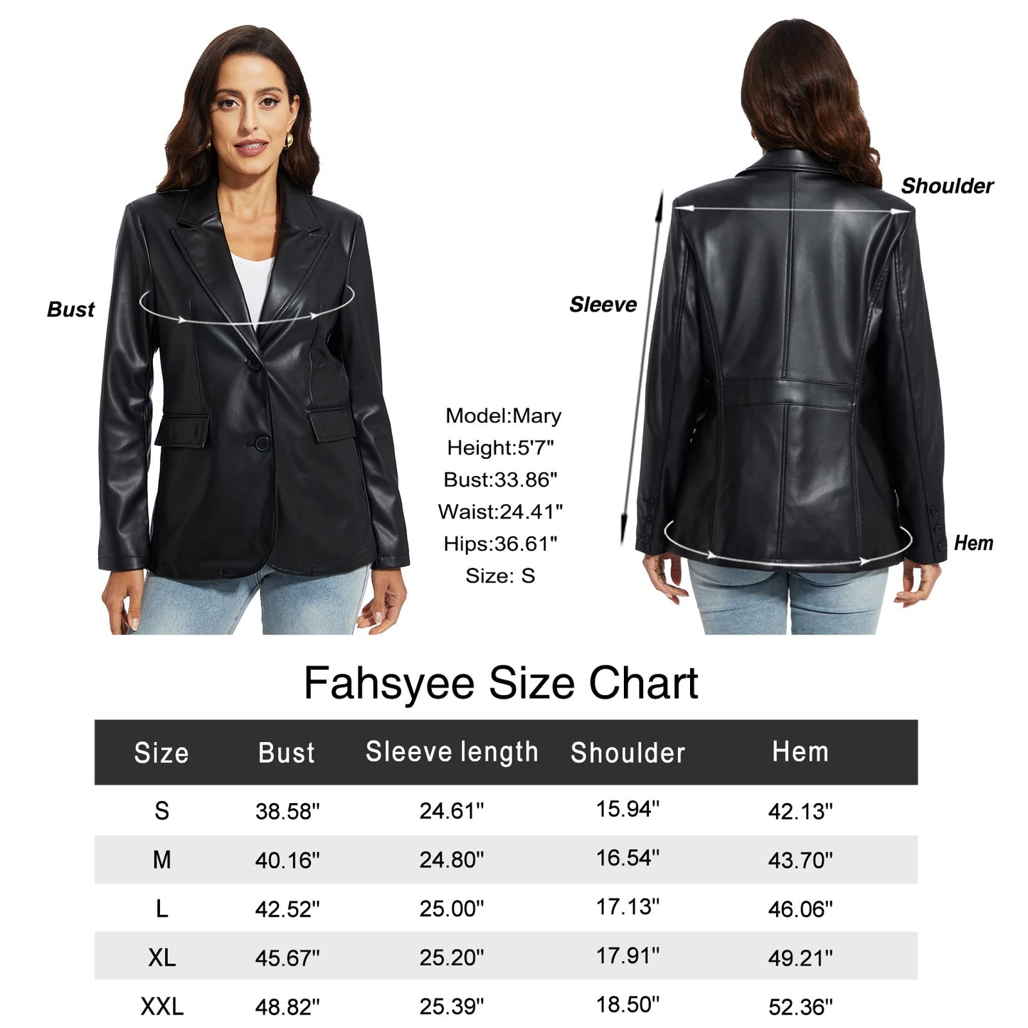 Fahsyee Women's Faux Leather Blazer Jackets Women, Black Motorcycle Vintage Moto Biker Coat Vegan Pleather Fashion