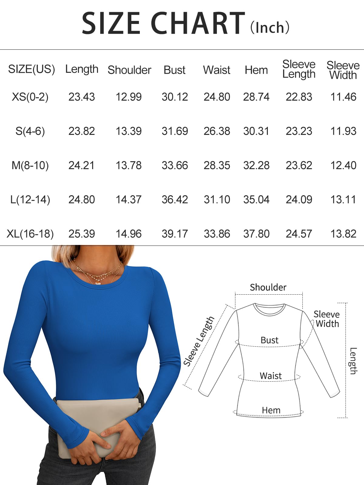 Long Sleeve Shirts for Women Ribbed Knit Fall Tops Casual Basic Fitted T Tshirts Tight Underscrub Slim Cotton - Many Colors Available!