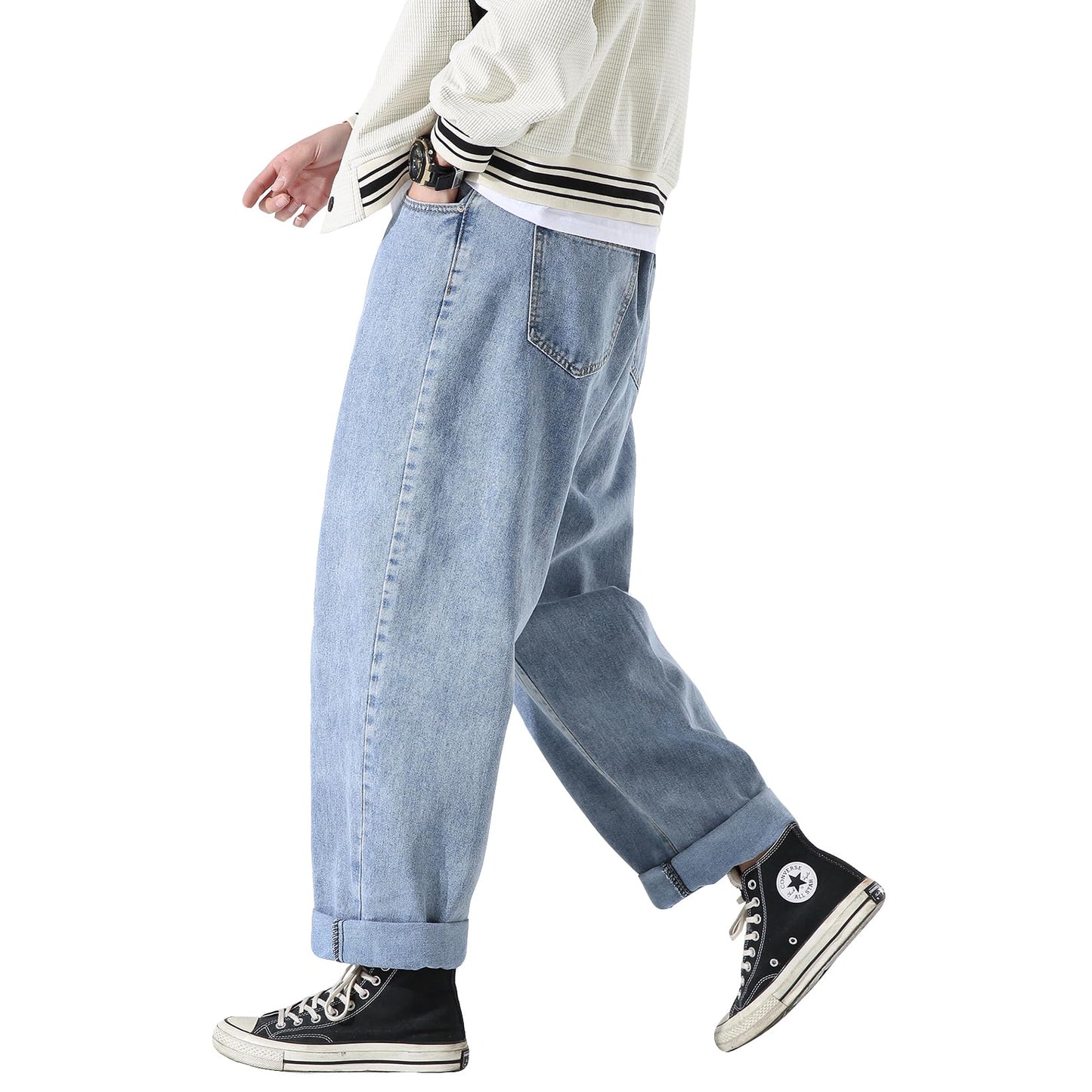 Men's Work Jeans Casual Cargo Solid Color Loose Fit Straight Wide Leg Cotton Denim Pants