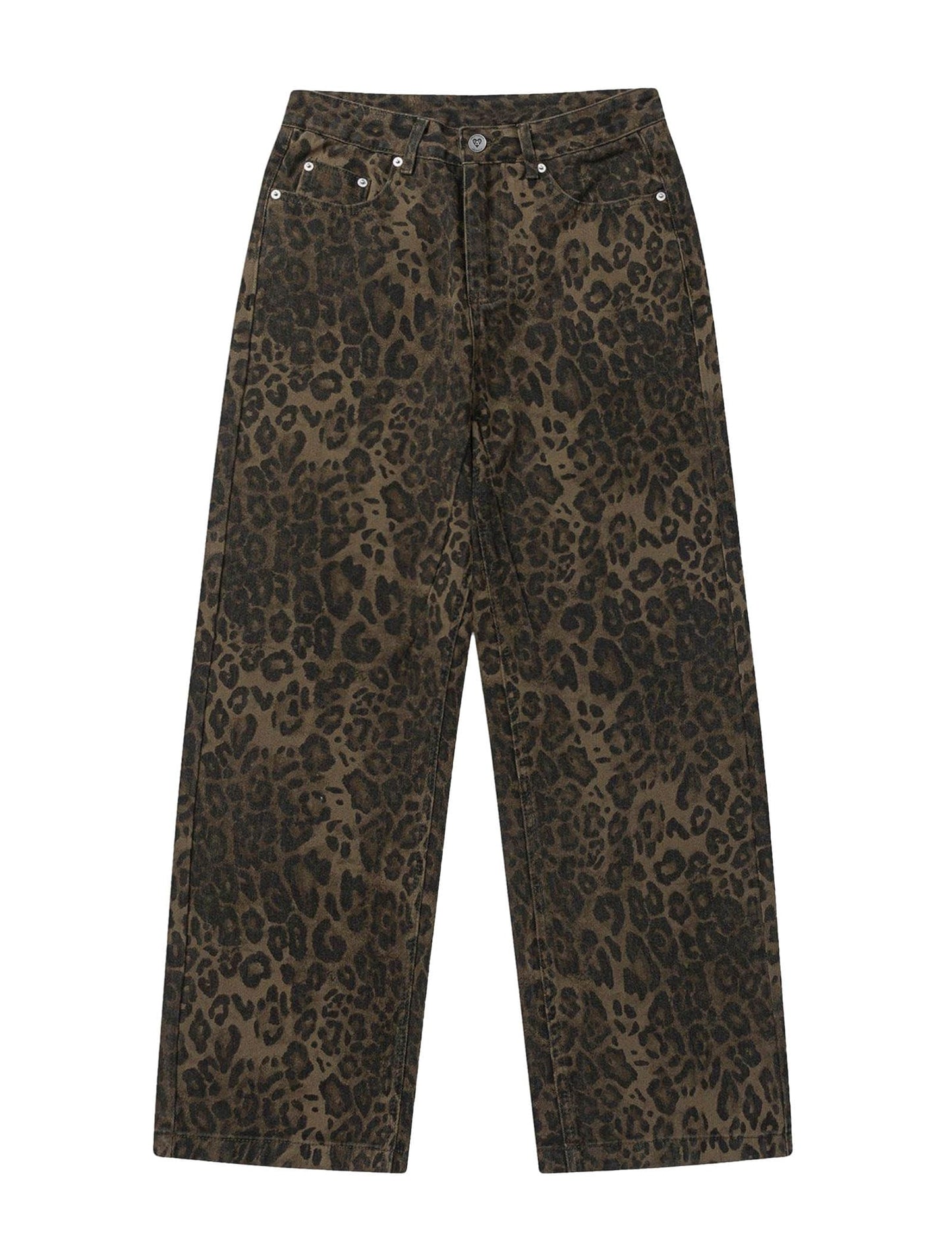 Aelfric Eden Leopard Print Jeans for Women Cheetah Print Pants Straight Leg Denim(A Size 1-2 Larger is Recommended)