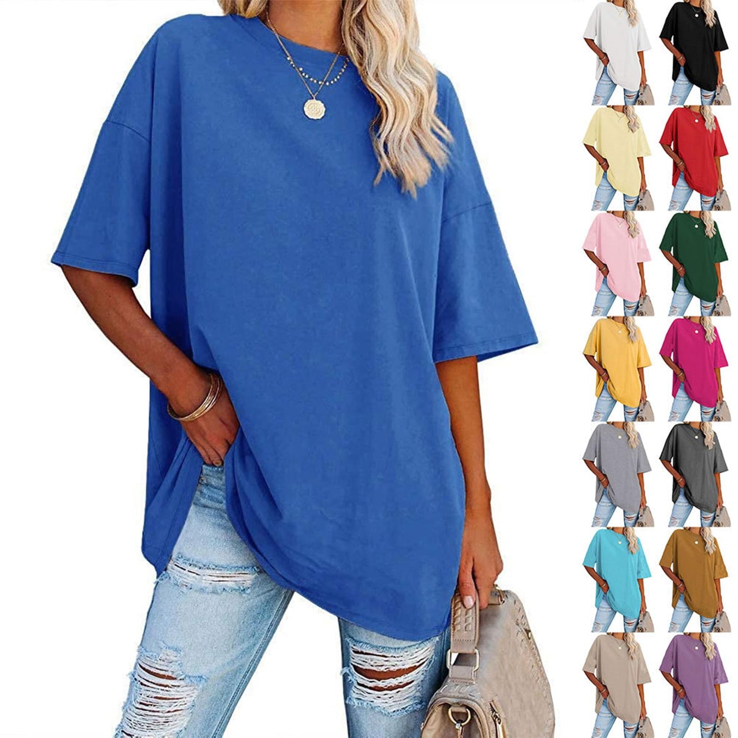 Women's Tunic Tops Oversized T Shirts for Women Loose Fit Crewneck Short Sleeve Tops Summer Casual Blouse