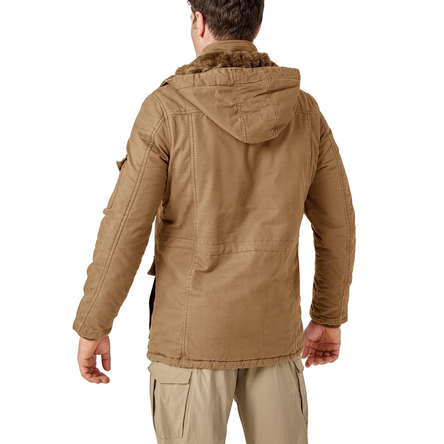 CRYSULLY Men's Fall Fashion Long Sleeve Lightweight Cargo Jacket Military Front Zip Coat Jacket Khaki