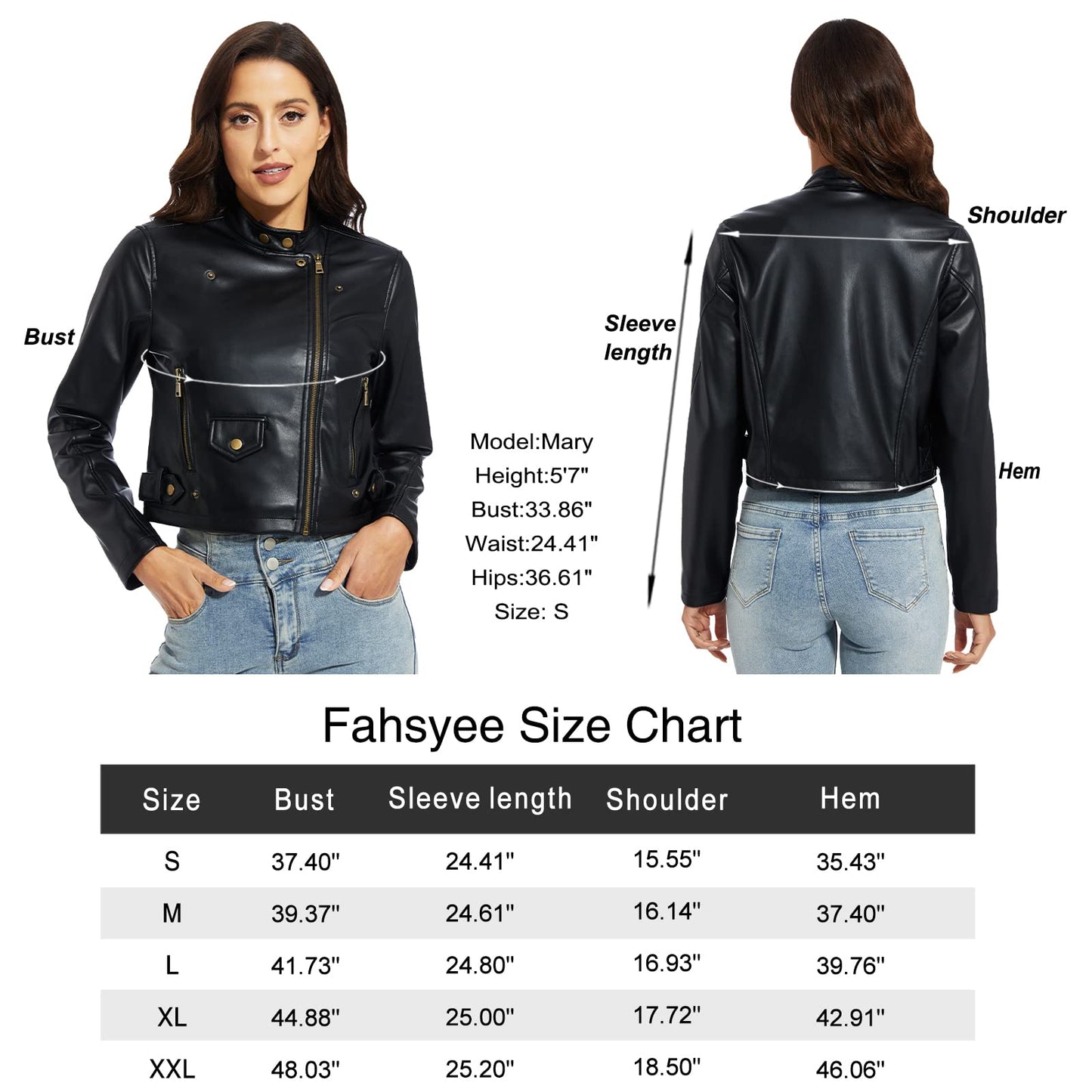 Fahsyee Faux Leather Jacket Women - Black Motorcycle Cropped Short Coat Moto Biker Blazer Slim Size Casual Soft Jackets Fashion