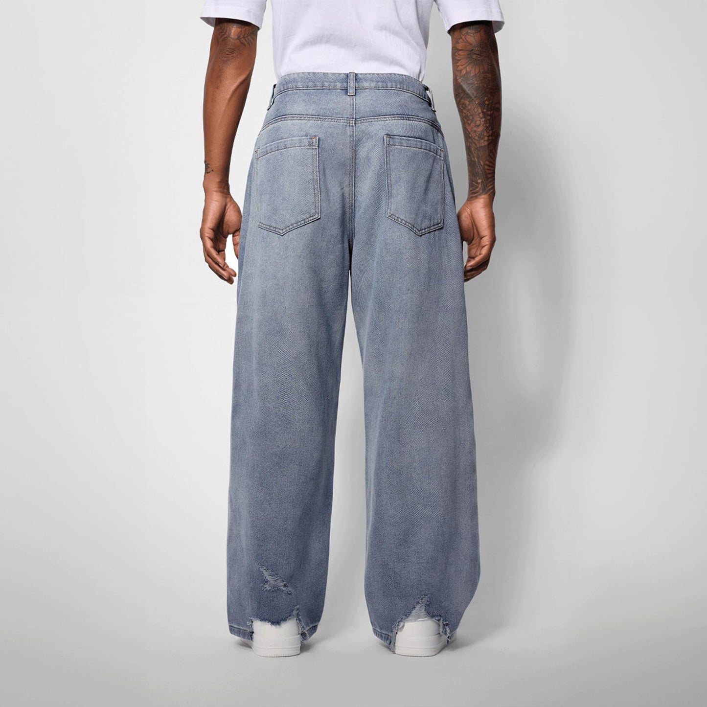 Baggy Jeans Men Grunge Ripped Denim Pants Wide Leg Oversized Streetwear Trousers