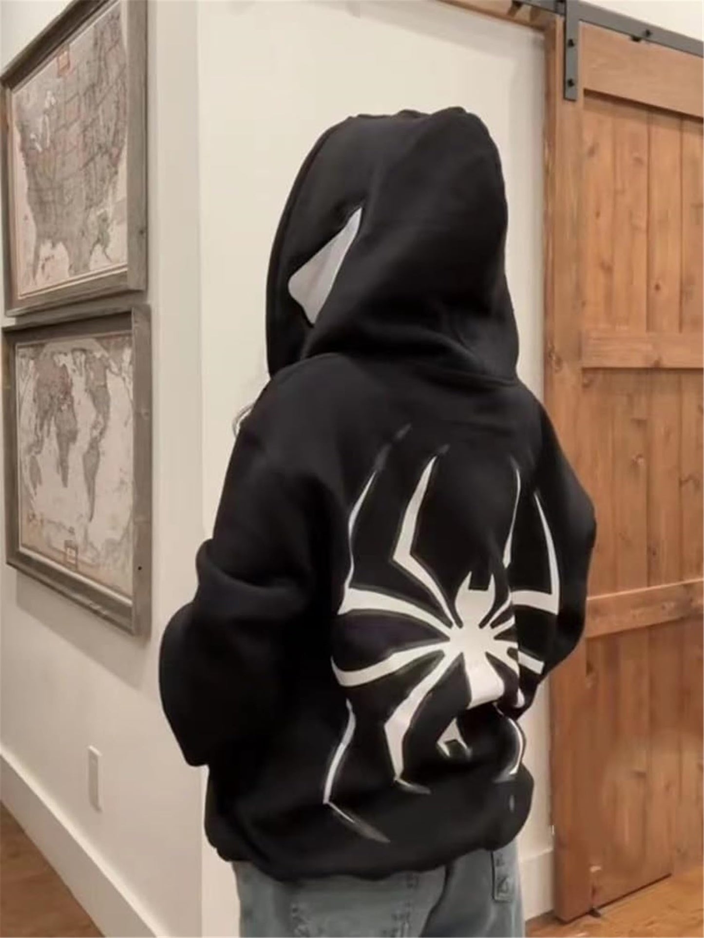 Women Men Zip Up Y2k Oversized Hoodie Spider Graphic Full Zipper Sweatshirt