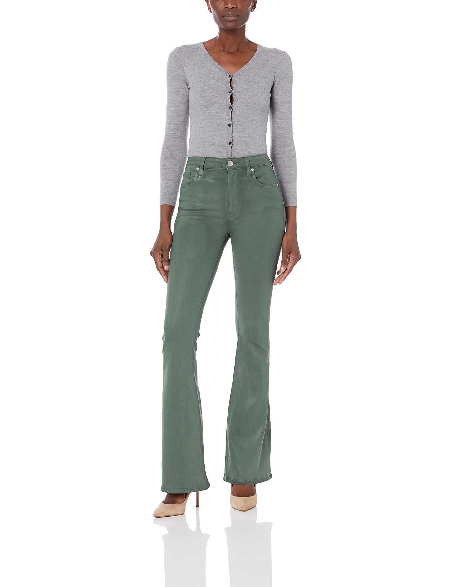 HUDSON Women's Holly High Rise, Flare Jean, Coated Garden Topiary