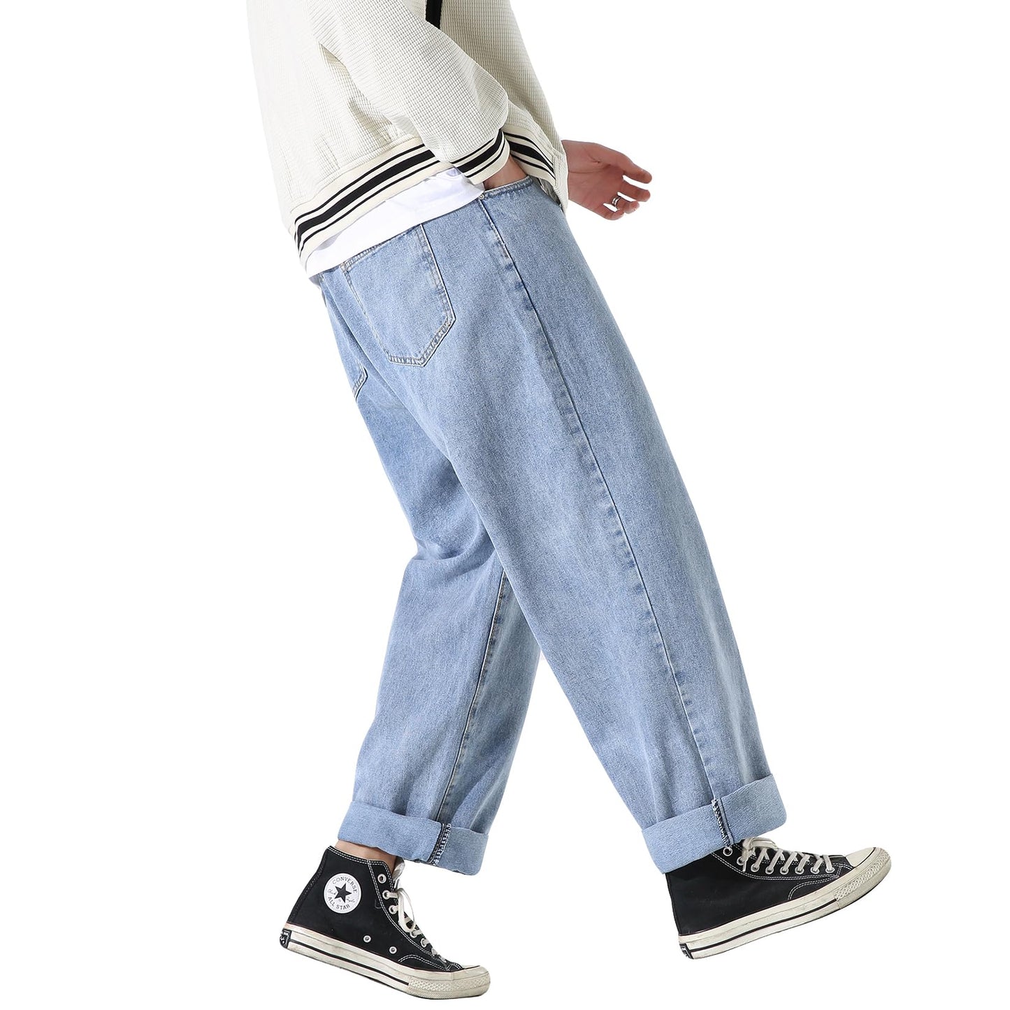 Men's Work Jeans Casual Cargo Solid Color Loose Fit Straight Wide Leg Cotton Denim Pants