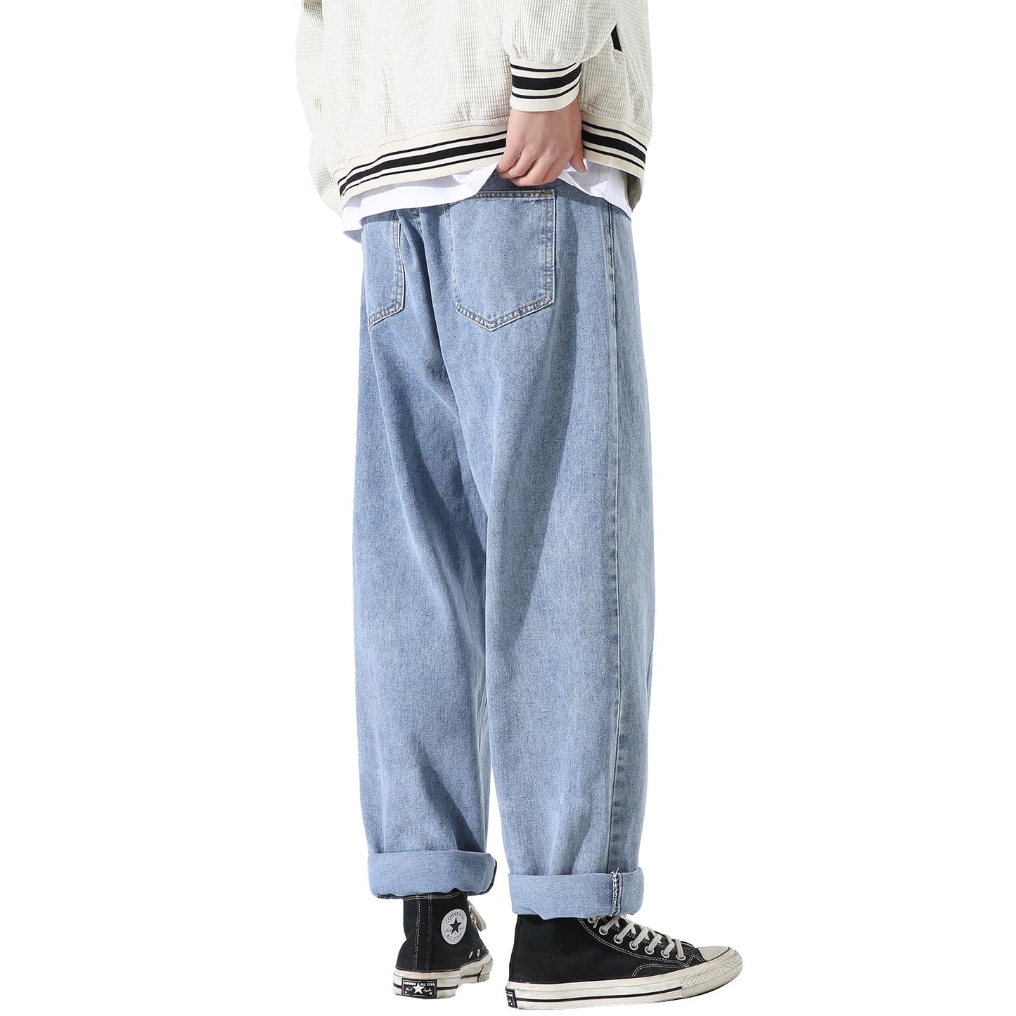 Men's Work Jeans Casual Cargo Solid Color Loose Fit Straight Wide Leg Cotton Denim Pants