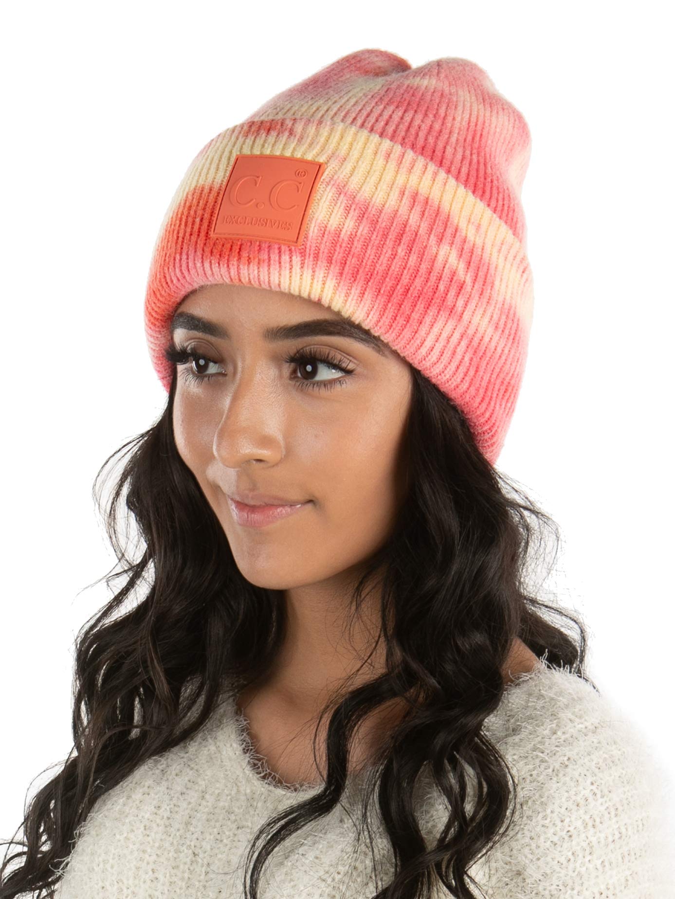 Funky Junque Warm Winter Cuffed Tie Dye Beanie Watch Hat - Orange/Yellow