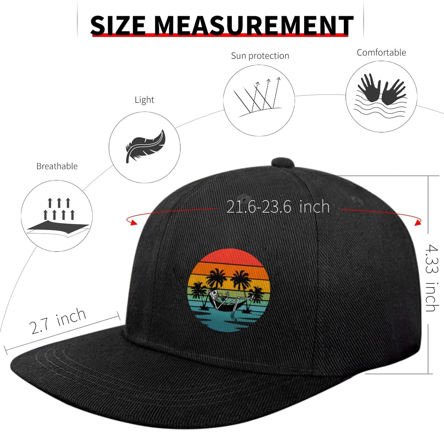 Negi Classic Skull Snapback Hats for Men Unisex Mens Flat Bill Hats Brim Adjustable Baseball Cap Mens Hats Snapback Grill Fisherman