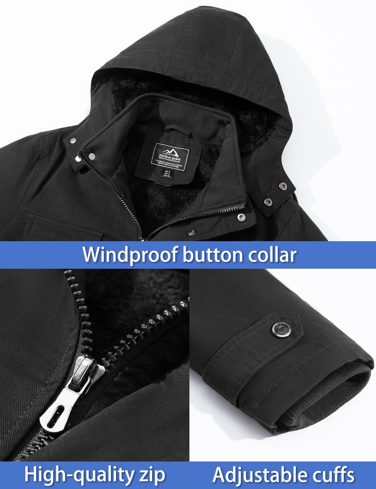 TACVASEN Mens Winter Jacket Mens Fleece Jacket Warm Jackets Winter Coats for Men Military Work Jackets with Hooded