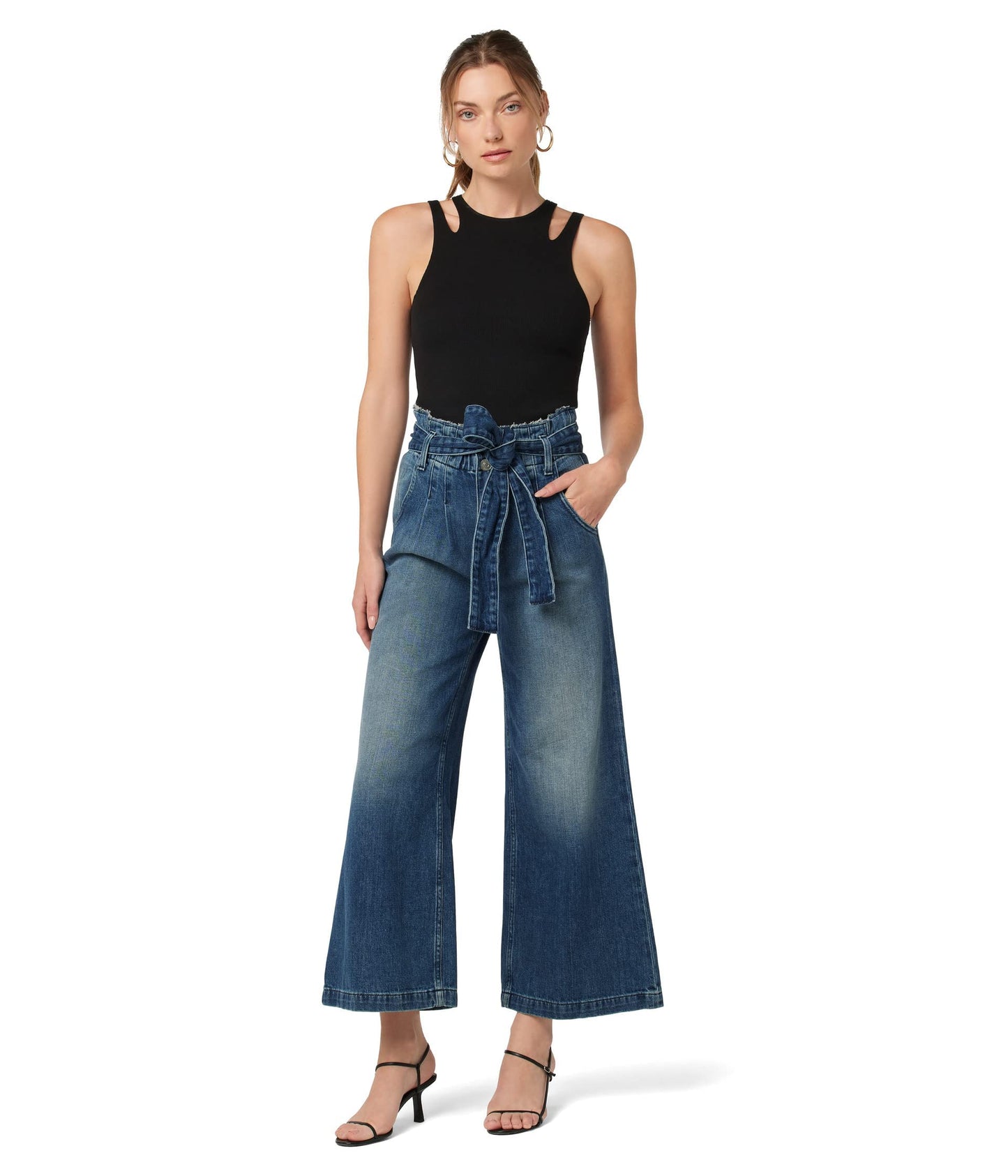 Hudson Jeans Women's Wide Leg Cropped Trouser with Paper Bag Waist, Dancehall