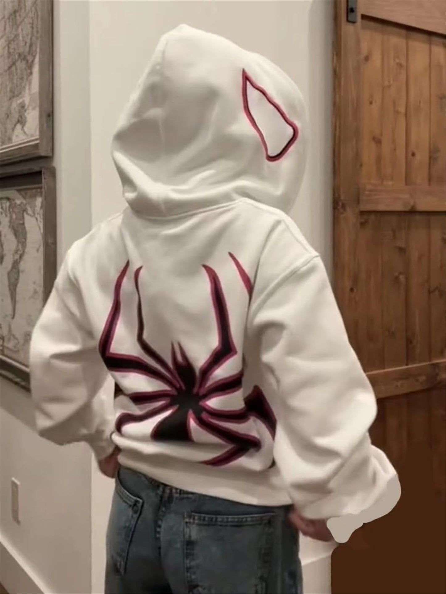 Women Men Zip Up Y2k Oversized Hoodie Spider Graphic Full Zipper Sweatshirt