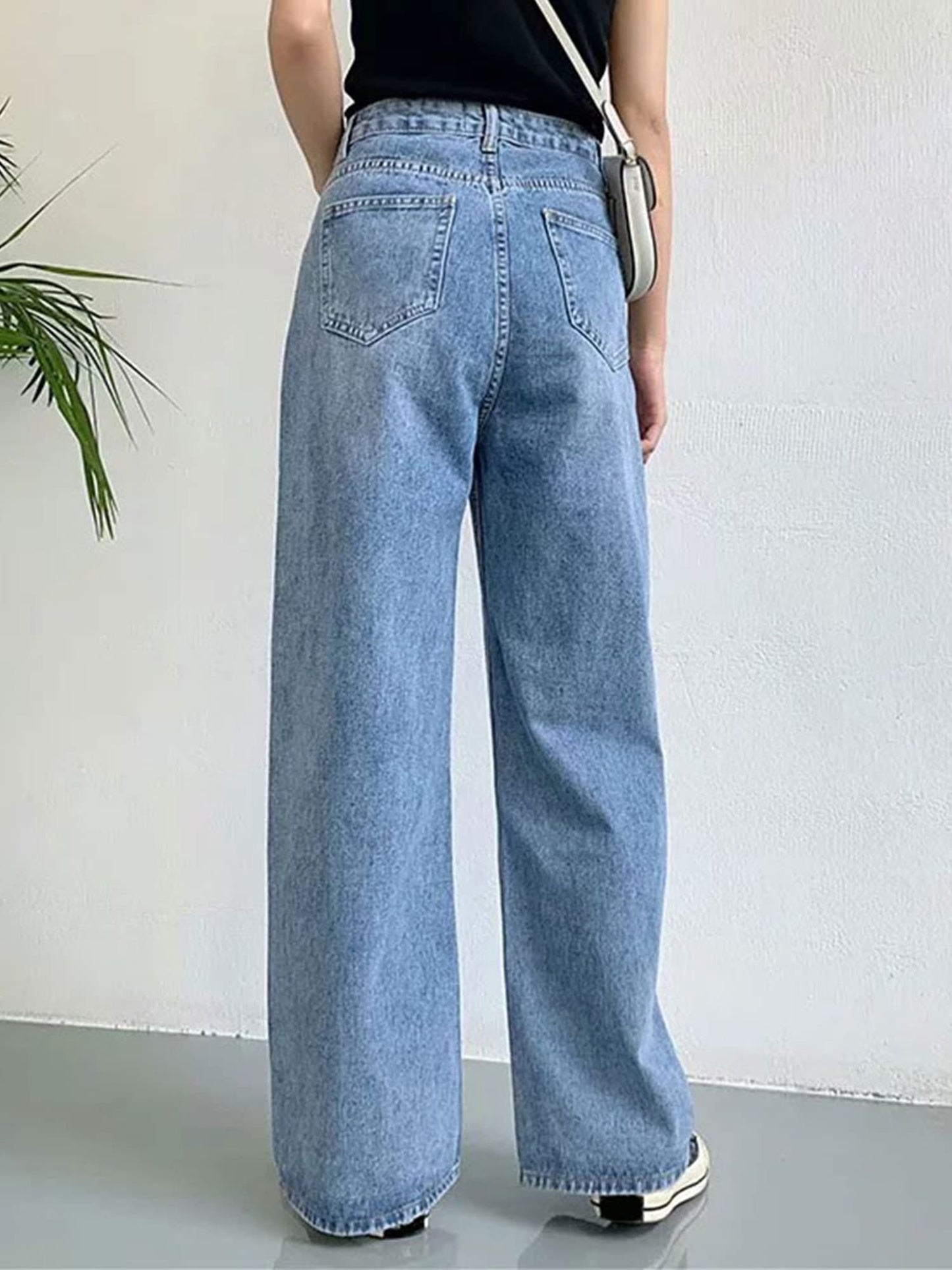 Women Wide Leg Jeans Junior High Waist Baggy Jeans Loose Boyfriends Jeans