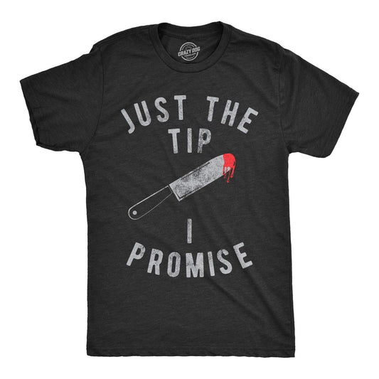 Men's Halloween T Shirt Just The Tip I Promise - Pun Themed Graphic Novelty Knife Tee Funny Innuendo Pun Shirt for Halloween Tee