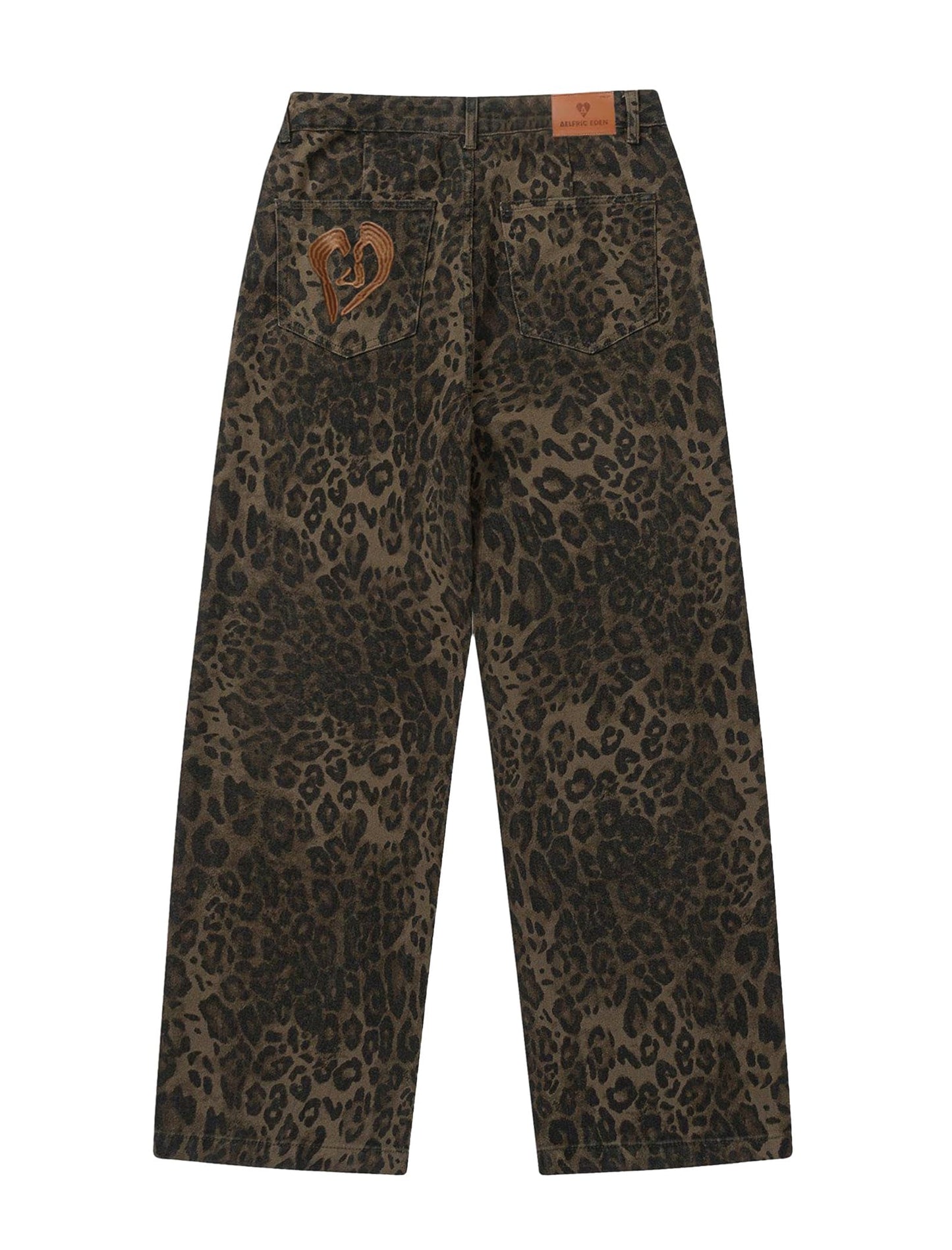 Aelfric Eden Leopard Print Jeans for Women Cheetah Print Pants Straight Leg Denim(A Size 1-2 Larger is Recommended)