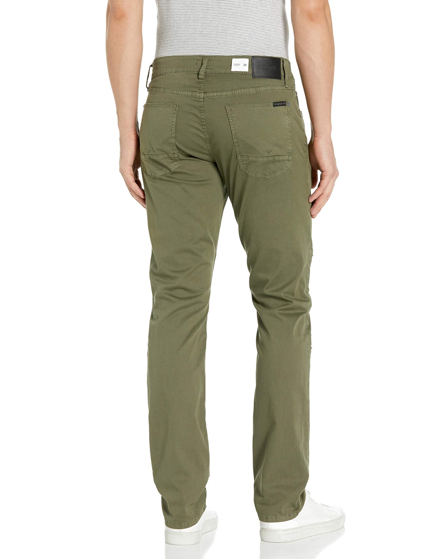 Hudson Jeans Men's Damian Slim Straight Leg Twill Pant with Biker Knee Patch, Face Off Green