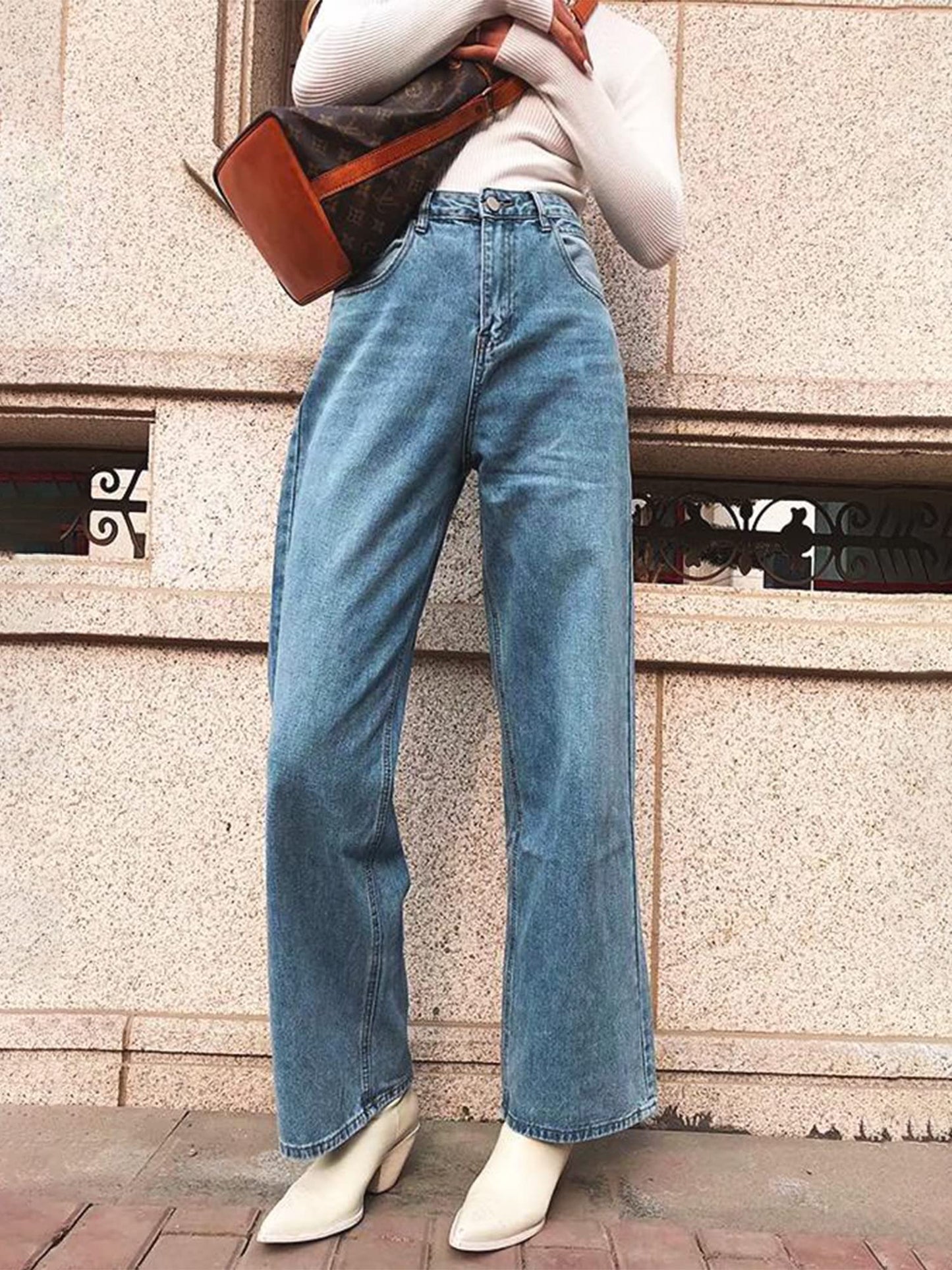 Women Wide Leg Jeans Junior High Waist Baggy Jeans Loose Boyfriends Jeans