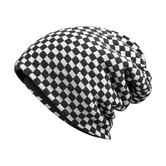 Croogo Plaid Slouch Beanie Skull Cap Oversized Long Baggy Winter Warm Hats Soft Ski Hat Slouchy Skullies Cap,Black-KH70