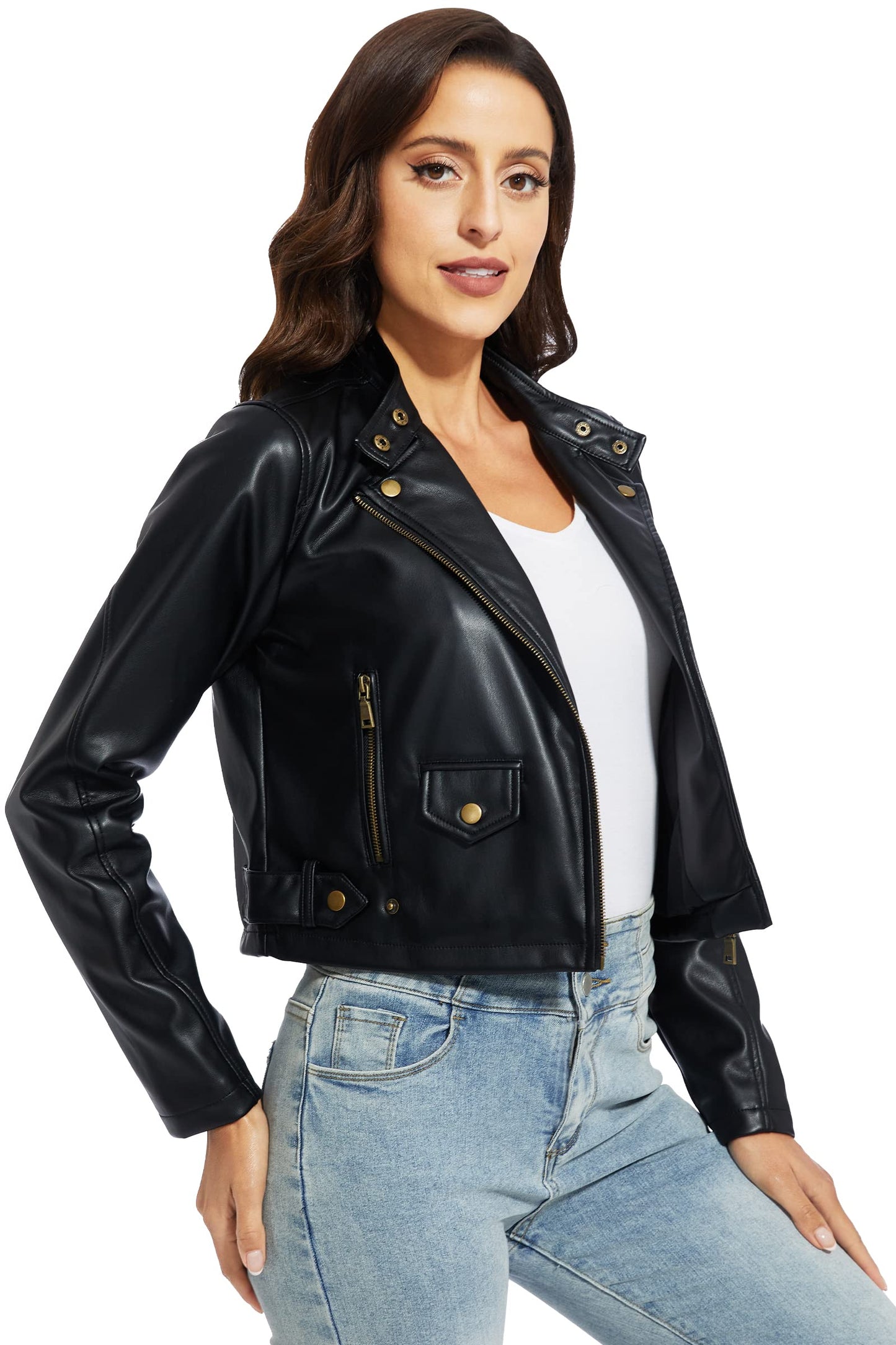 Fahsyee Faux Leather Jacket Women - Black Motorcycle Cropped Short Coat Moto Biker Blazer Slim Size Casual Soft Jackets Fashion