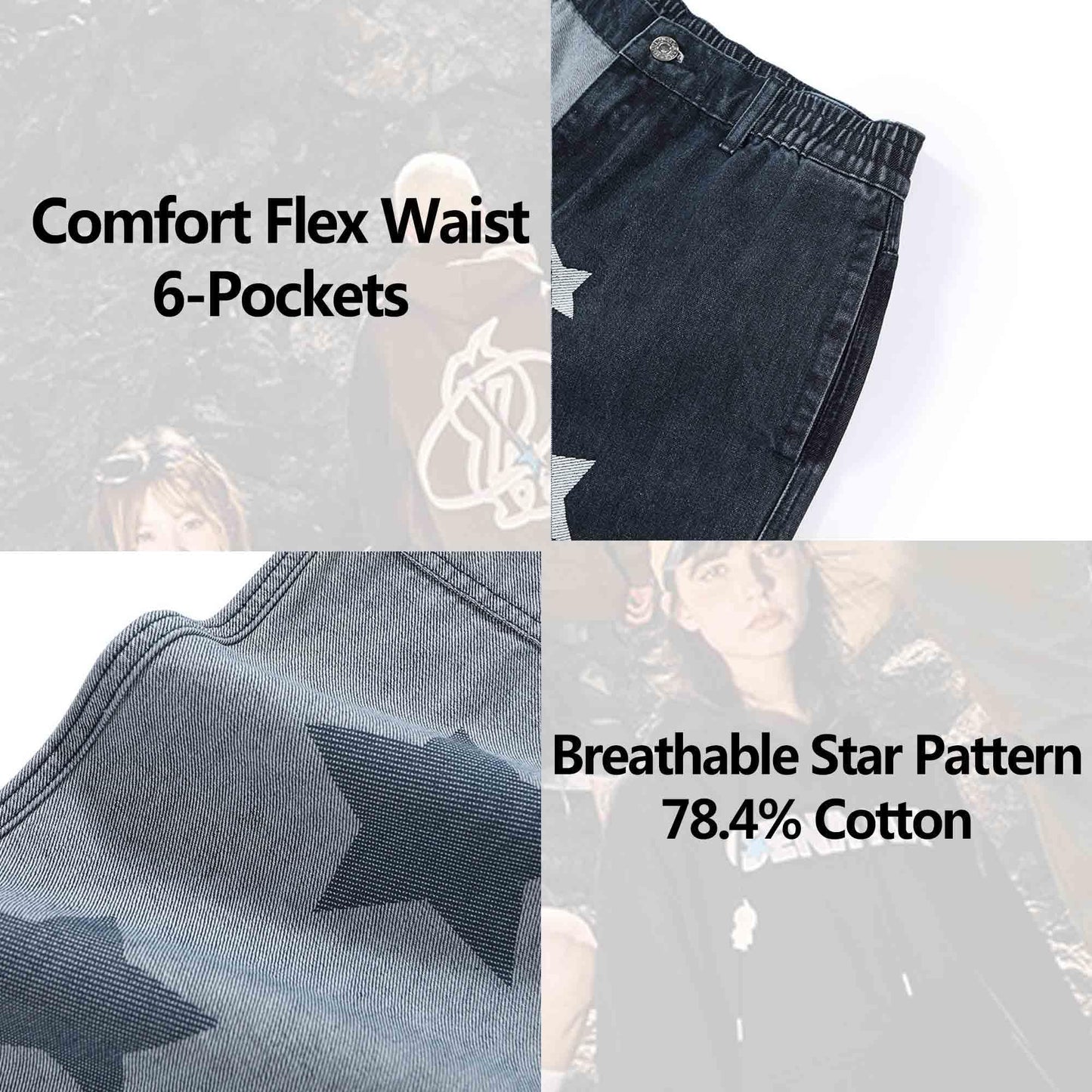 Baggy Jeans for Men,Loose Star Men's Jeans with 6-Pockets Straight-Leg