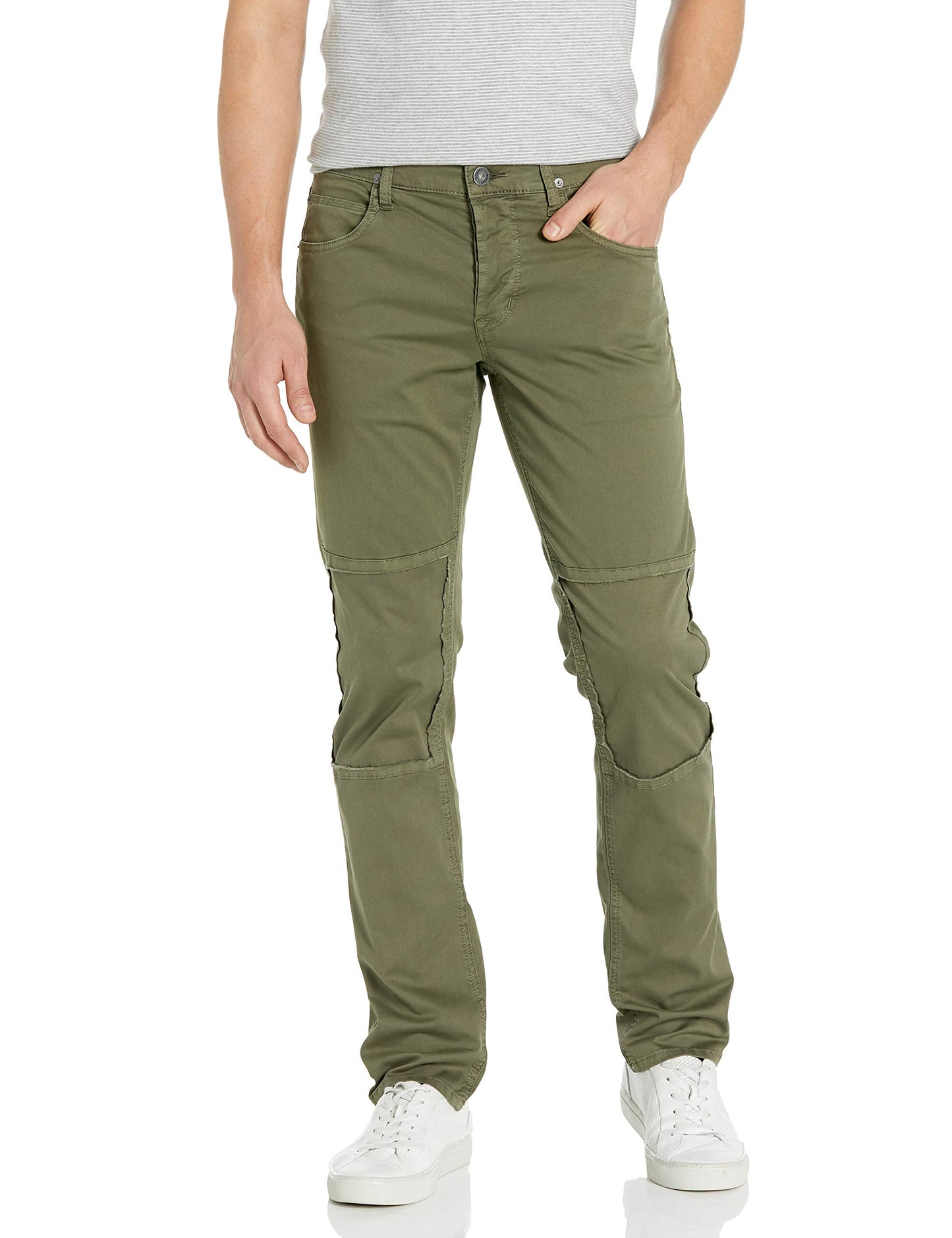 Hudson Jeans Men's Damian Slim Straight Leg Twill Pant with Biker Knee Patch, Face Off Green