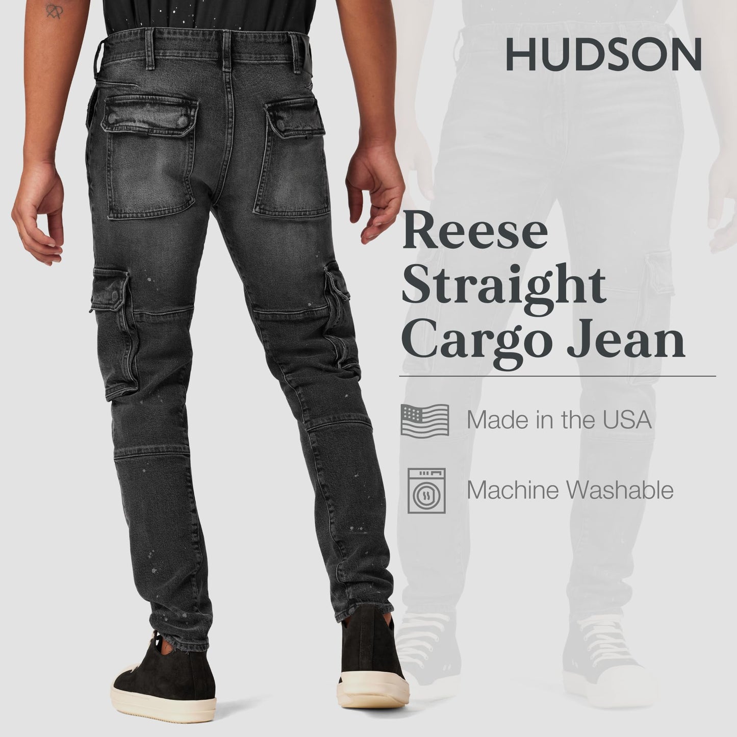 Hudson Jeans Men's Reese Straight Cargo, Black Ash