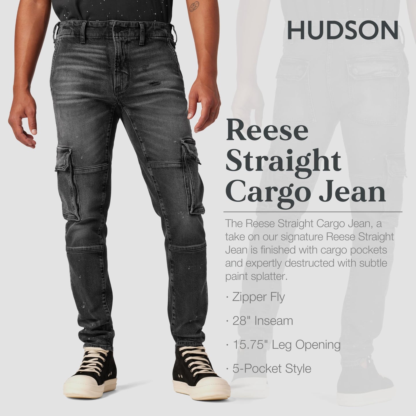 Hudson Jeans Men's Reese Straight Cargo, Black Ash