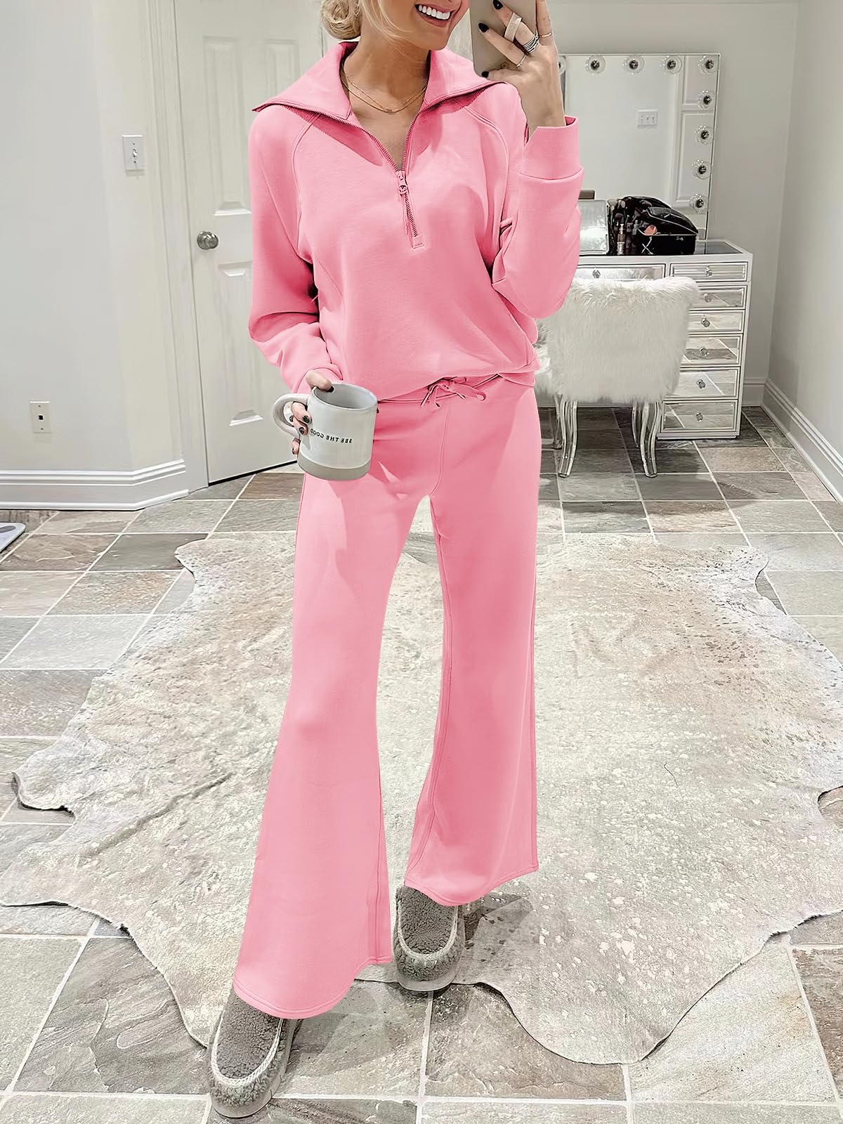 Women 2 Piece Sweatsuit Oversized Sweatshirt Sweatpants Tracksuit Lounge Matching Set