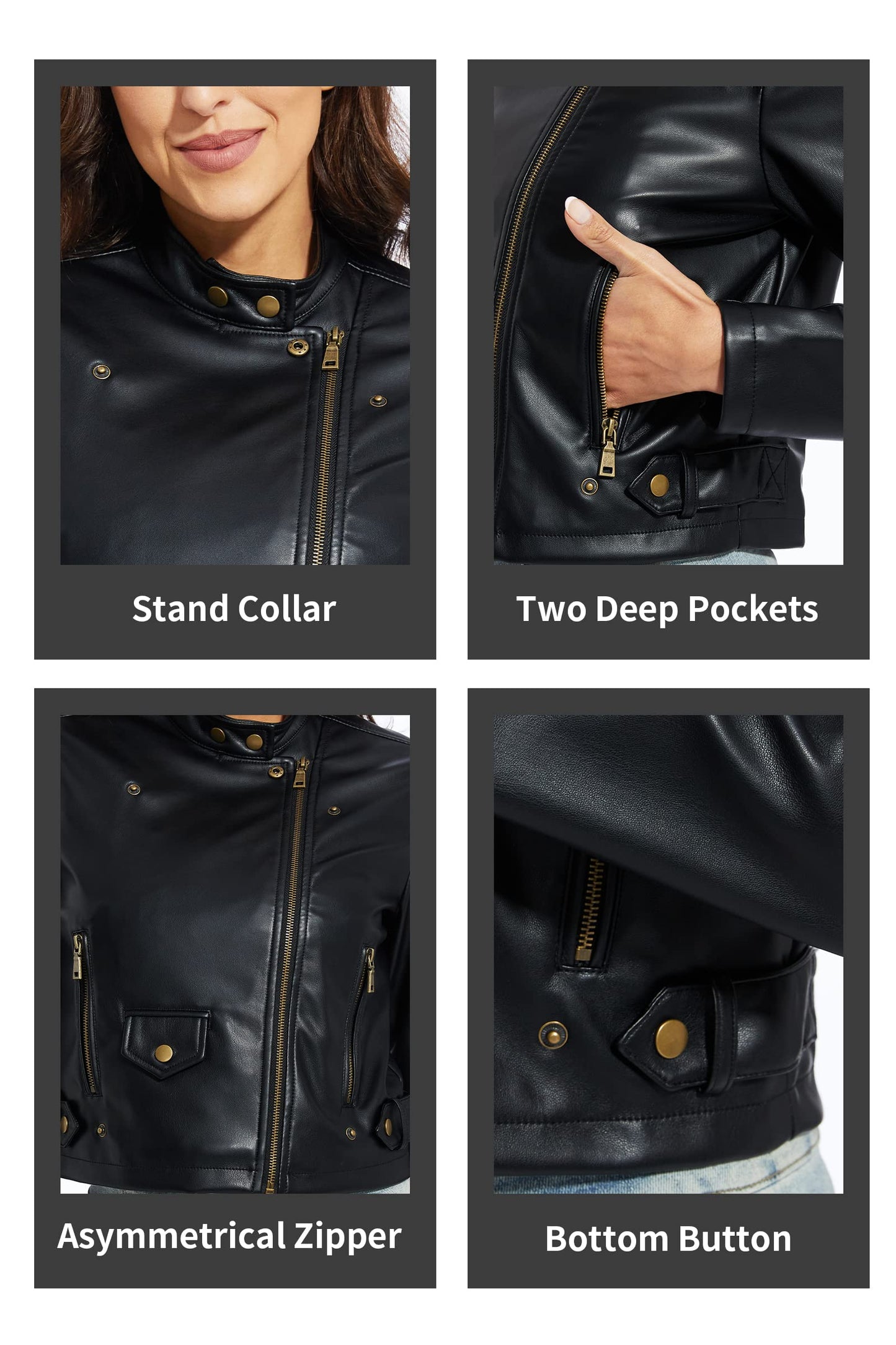 Fahsyee Faux Leather Jacket Women - Black Motorcycle Cropped Short Coat Moto Biker Blazer Slim Size Casual Soft Jackets Fashion