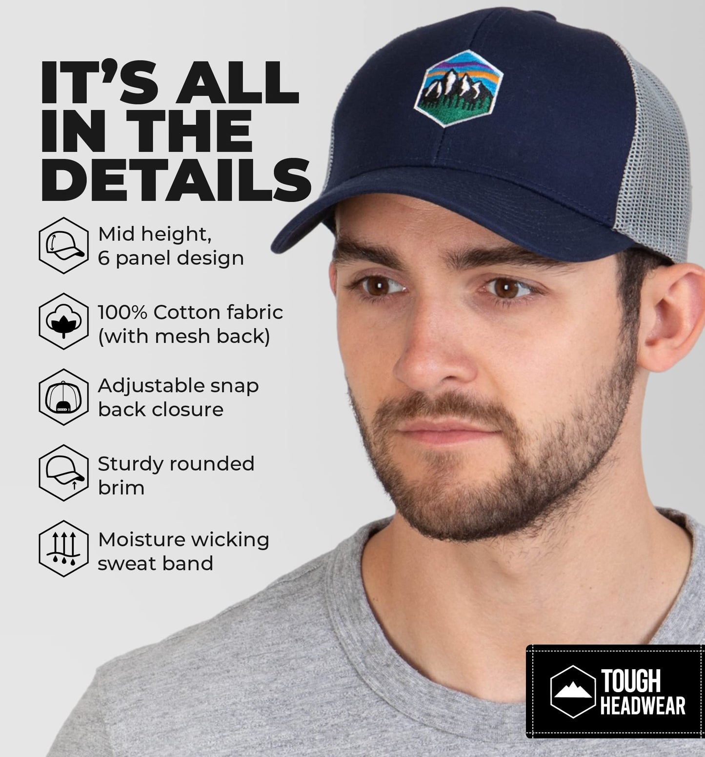 Tough Headwear Hats for Men - Trucker Hat Men - Mesh Hats for Men - Snap Back Hats for Men - Trucker Caps Embroidered & Badge