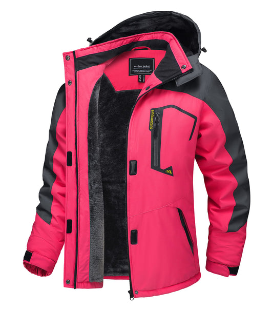 TACVASEN Women's Winter Jacket Waterproof Ski Snow Jacket Fleece Windproof Mountain Windbreaker Skiing Hiking Softshell Hooded Jacket