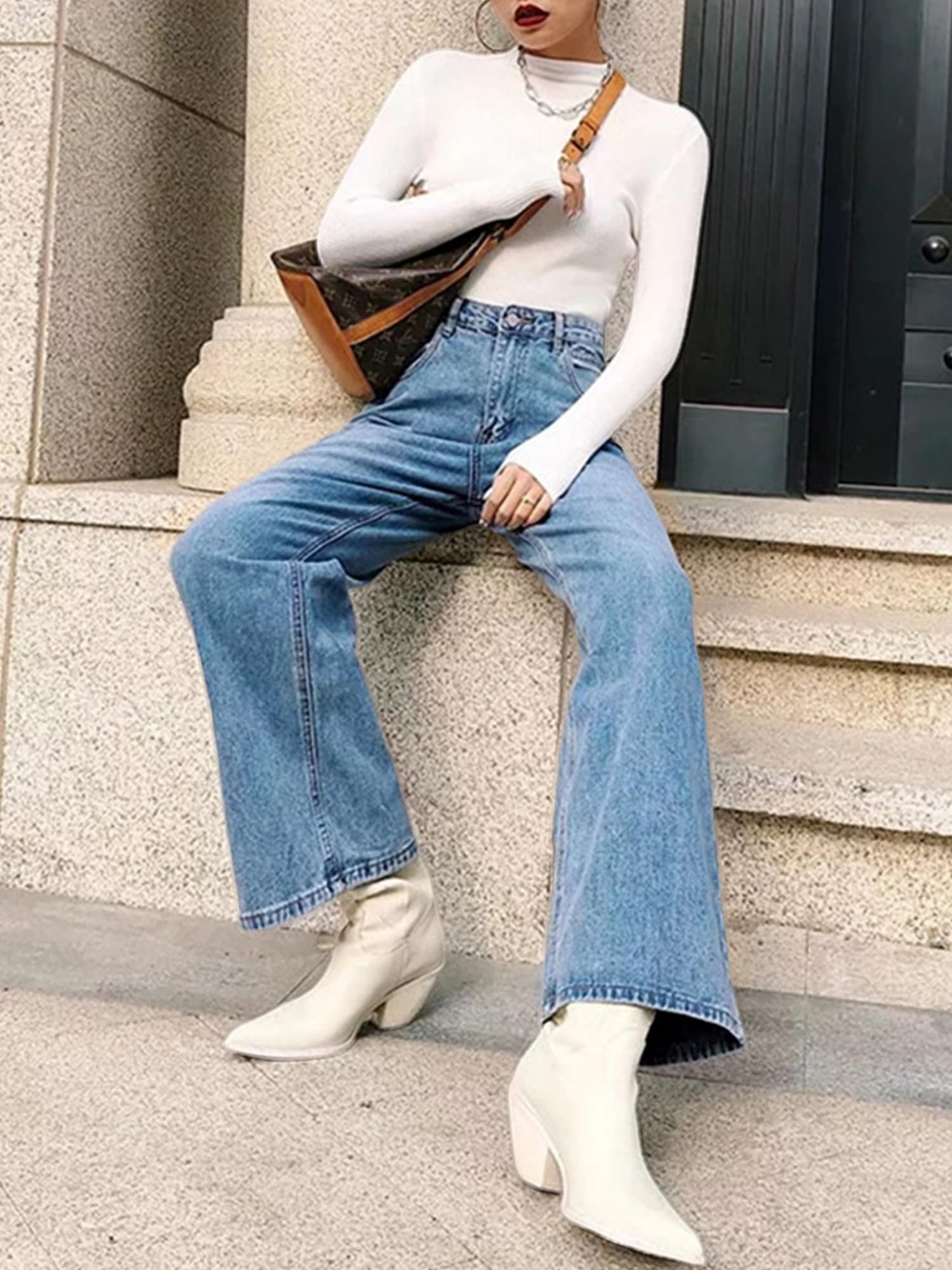 Women Wide Leg Jeans Junior High Waist Baggy Jeans Loose Boyfriends Jeans