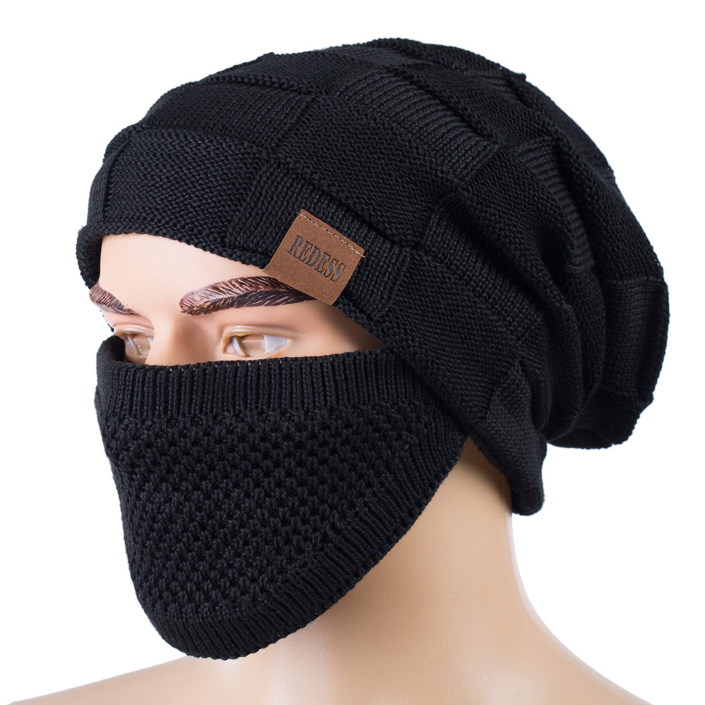 REDESS Beanie Hat for Men and Women Winter Warm Hats Knit Slouchy Thick Skull Cap with Face Cover