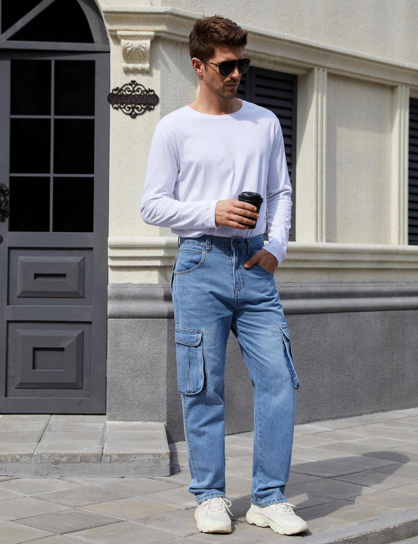 Men's Casual Loose Denim Jeans with Cargo Pockets