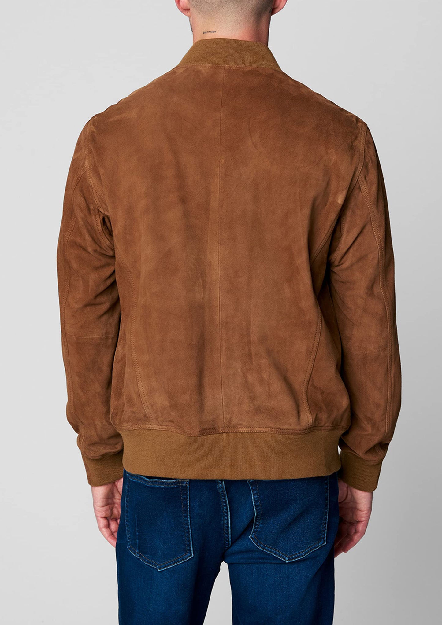 Mens Quick Action Suede Bomber Leather Jacket, Camel