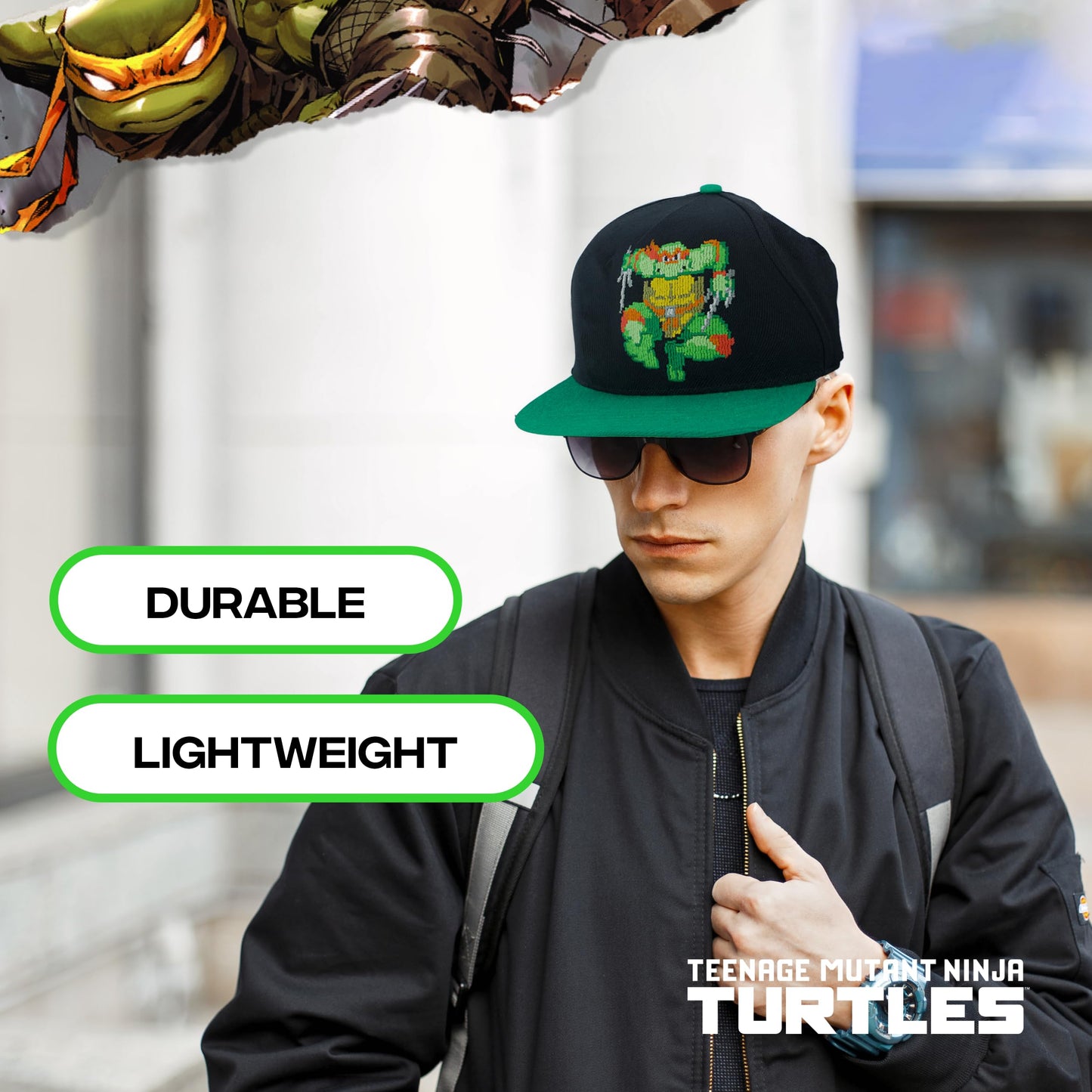 Teenage Mutant Ninja Turtles Baseball Cap, TMNT Adult Skater Snapback Baseball Hat with Flat Brim, Black, One Size