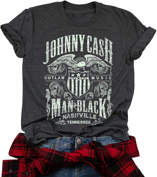 Cash Graphic Shirt Tees Women Vintage Country Music T-Shirt Casual Band Music Lovers Top Tee