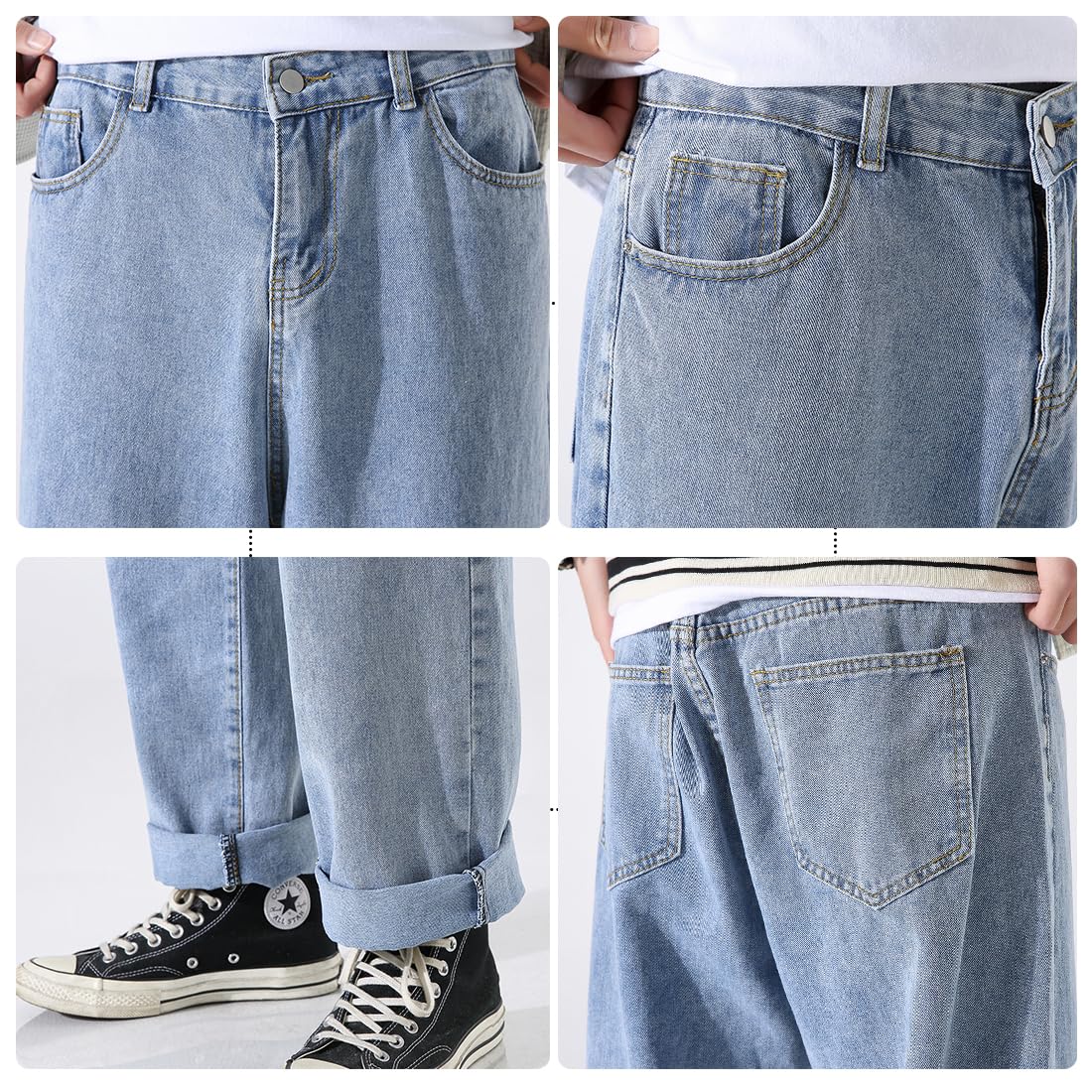 Men's Work Jeans Casual Cargo Solid Color Loose Fit Straight Wide Leg Cotton Denim Pants