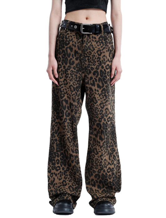 Aelfric Eden Leopard Print Jeans for Women Cheetah Print Pants Straight Leg Denim(A Size 1-2 Larger is Recommended)