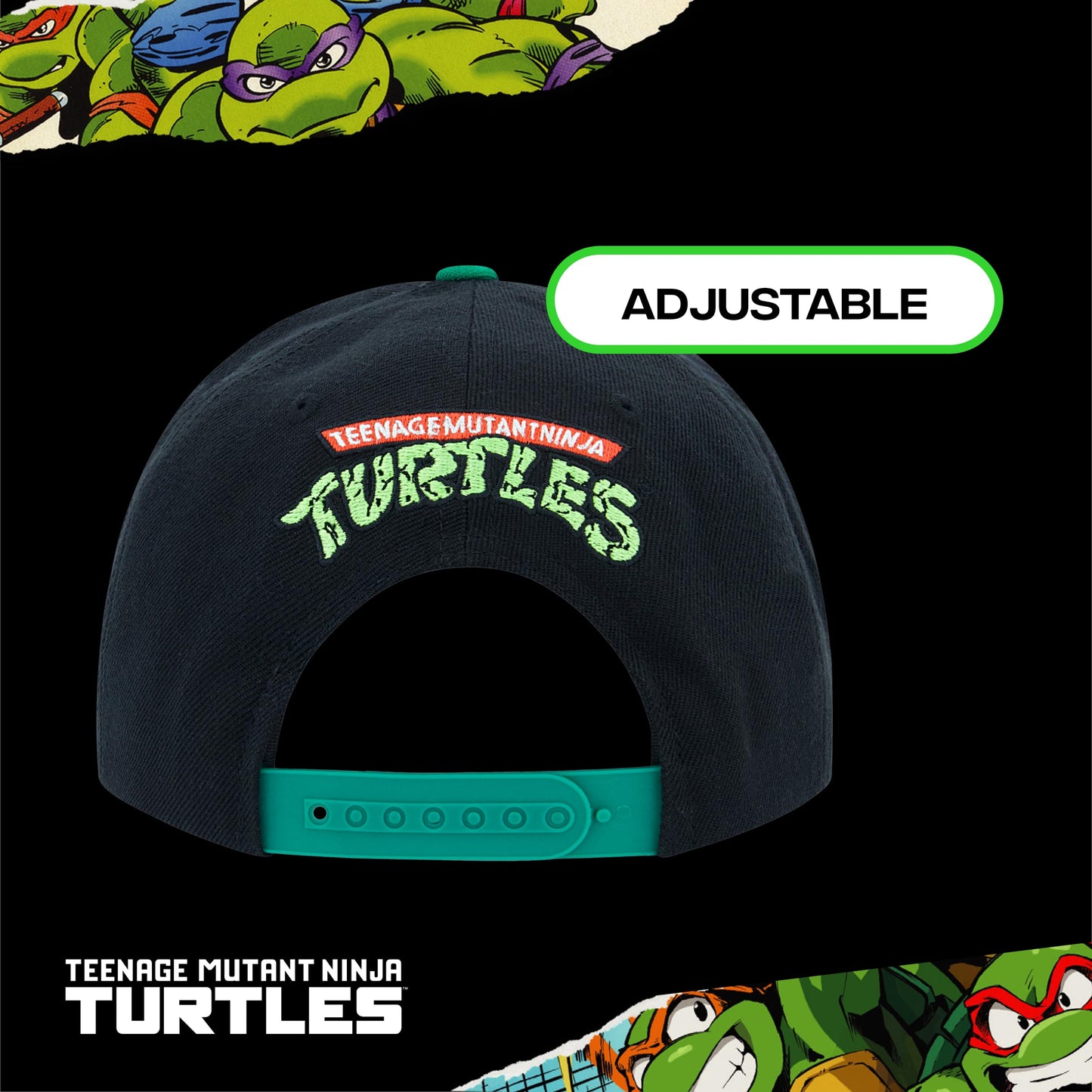 Teenage Mutant Ninja Turtles Baseball Cap, TMNT Adult Skater Snapback Baseball Hat with Flat Brim, Black, One Size