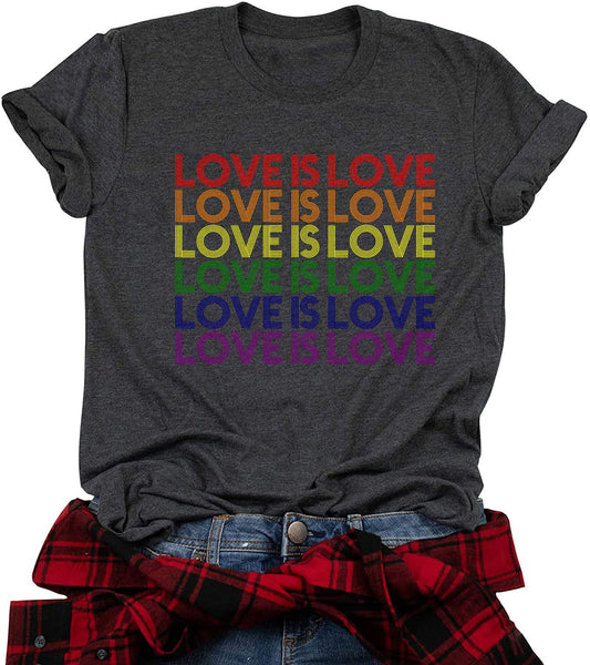 Gray Pride Shirt Women Rainbow Graphic T-Shirt LGBT Equality Tee Love is Love Letter Print Casual Tee Tops