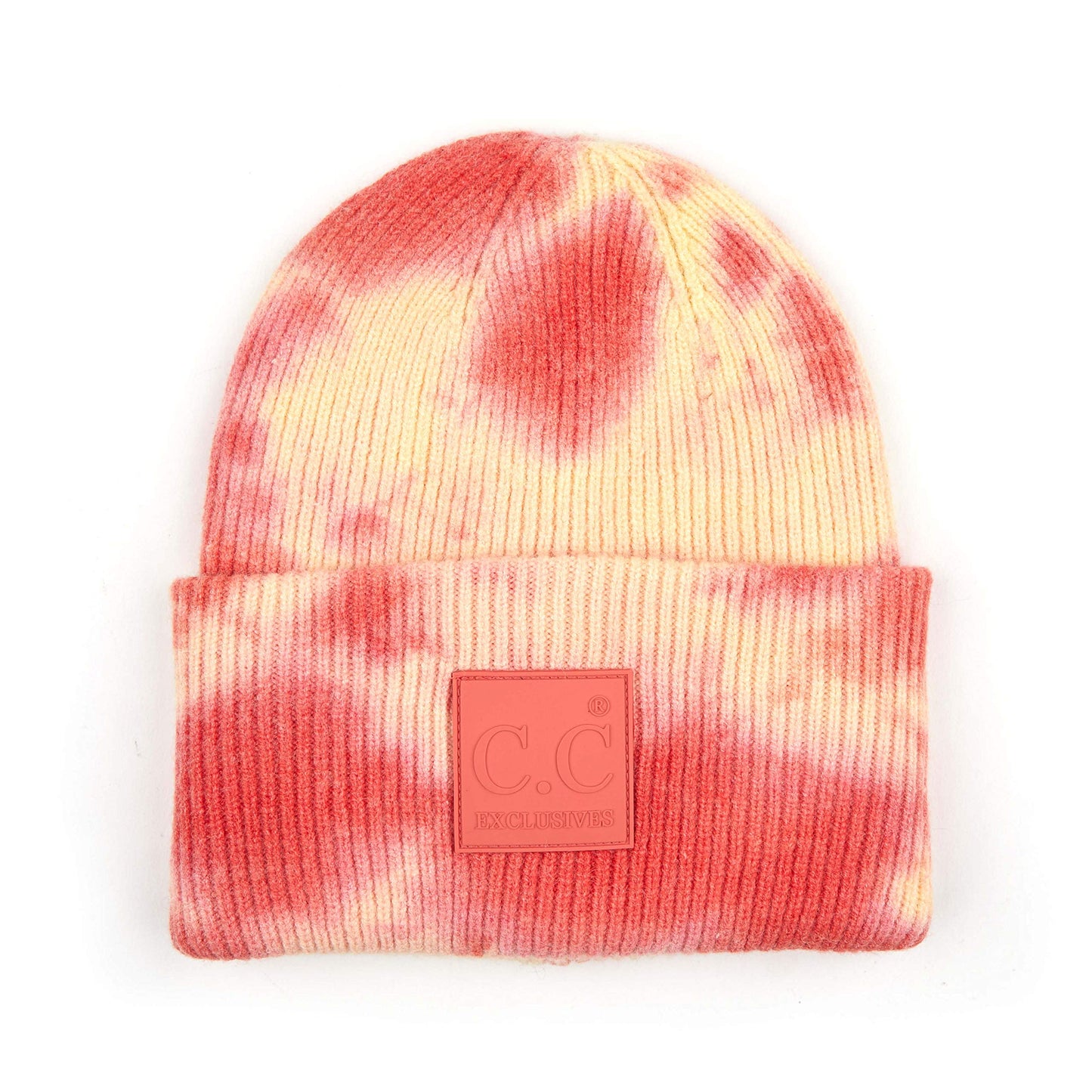 Funky Junque Warm Winter Cuffed Tie Dye Beanie Watch Hat - Orange/Yellow