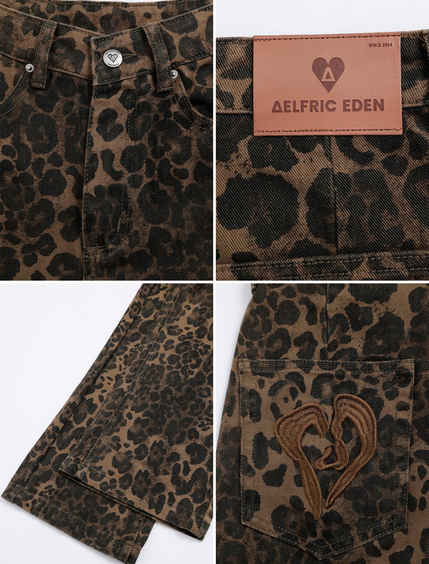 Aelfric Eden Leopard Print Jeans for Women Cheetah Print Pants Straight Leg Denim(A Size 1-2 Larger is Recommended)